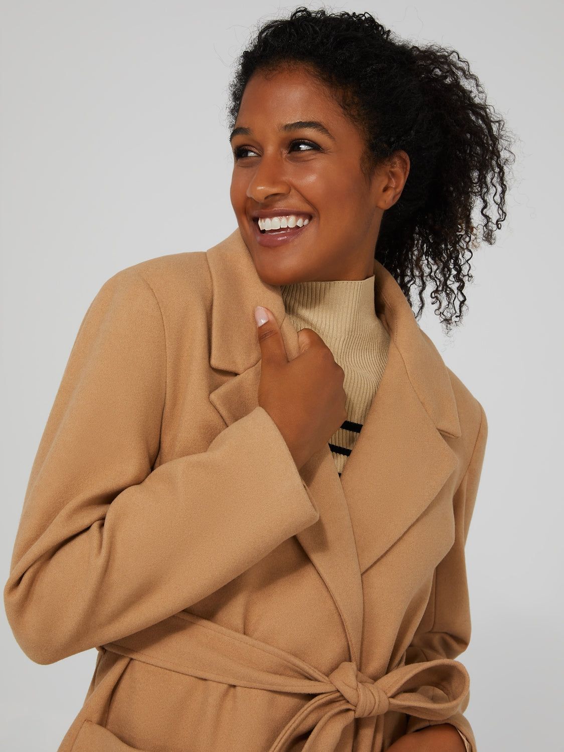 Short Belted Coat With Front Patch Pockets sold by Suzy Shier product image thumbnail 4