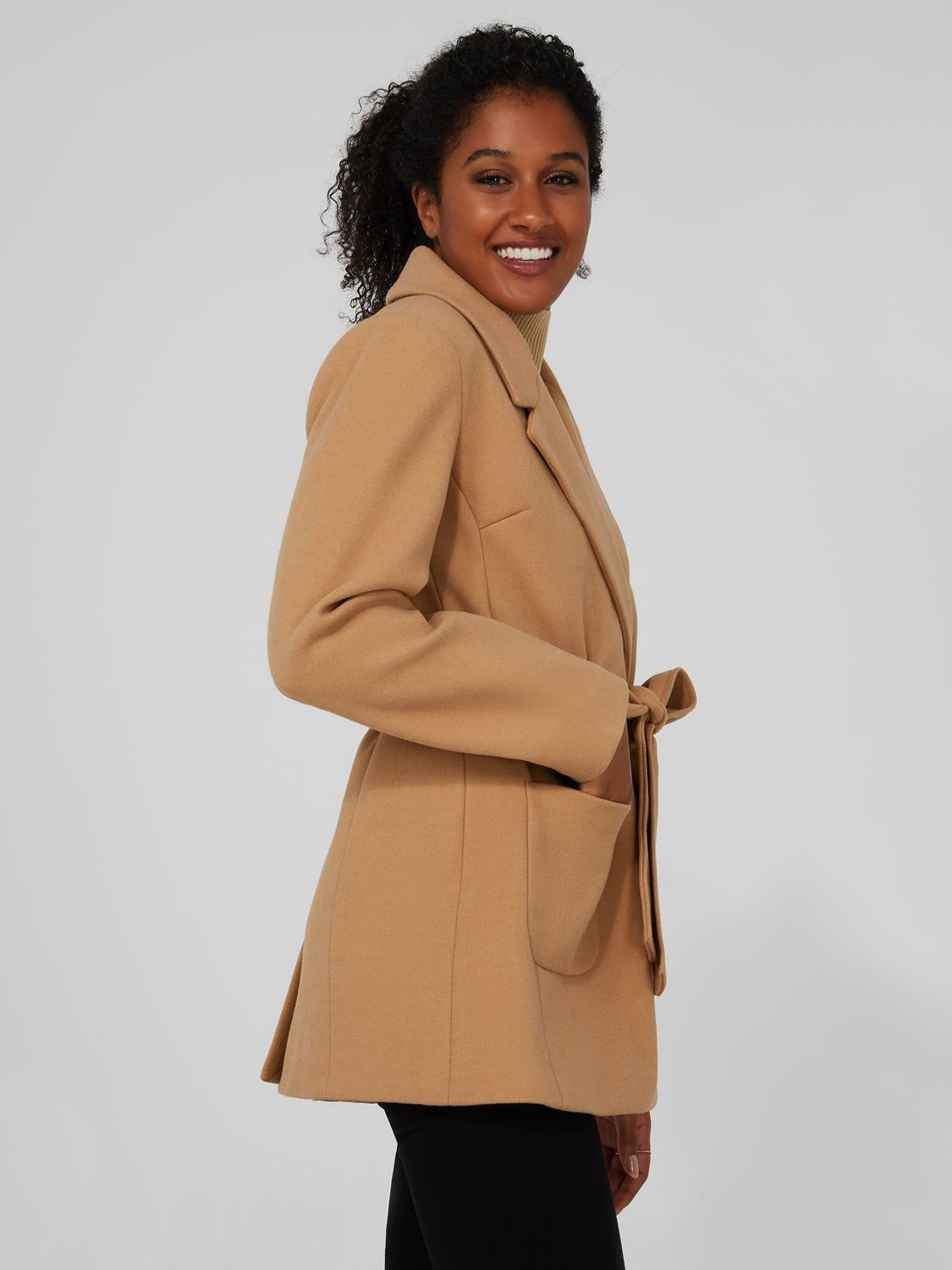 Short Belted Coat With Front Patch Pockets sold by Suzy Shier product image thumbnail 5