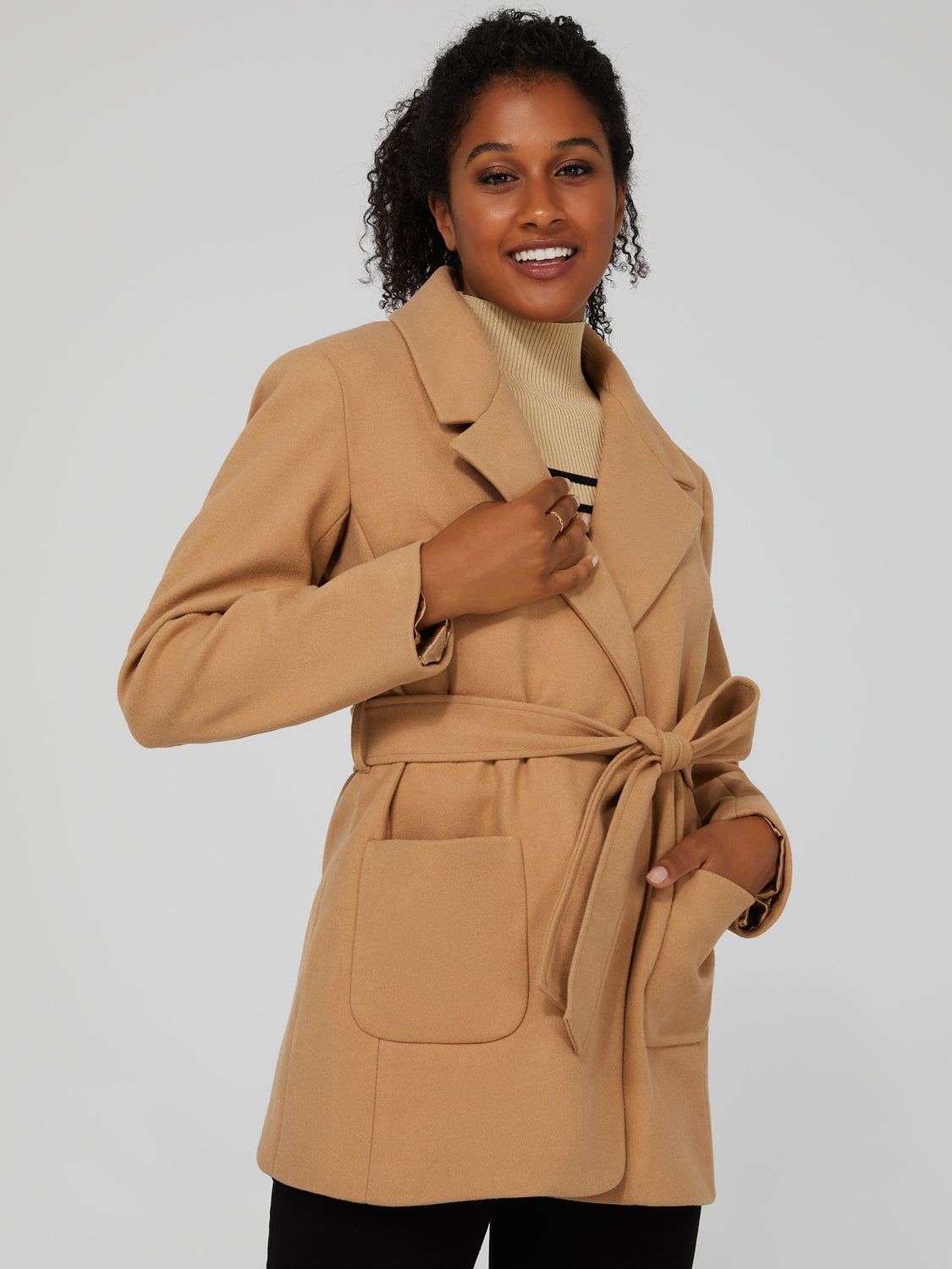 Short Belted Coat With Front Patch Pockets sold by Suzy Shier product image thumbnail 3
