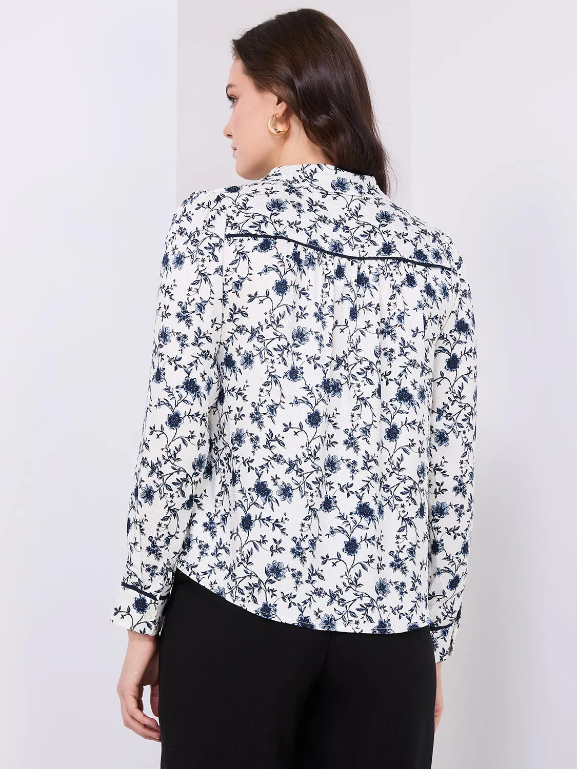 Textured Floral Print Button-Front Blouse sold by Suzy Shier product image thumbnail 5