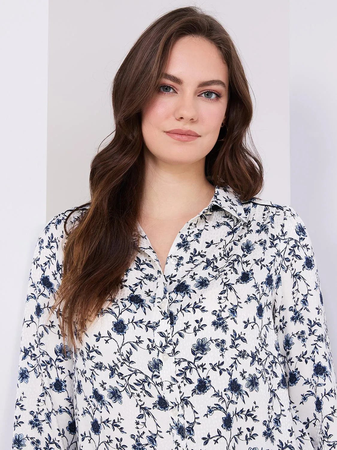 Textured Floral Print Button-Front Blouse sold by Suzy Shier product image thumbnail 2