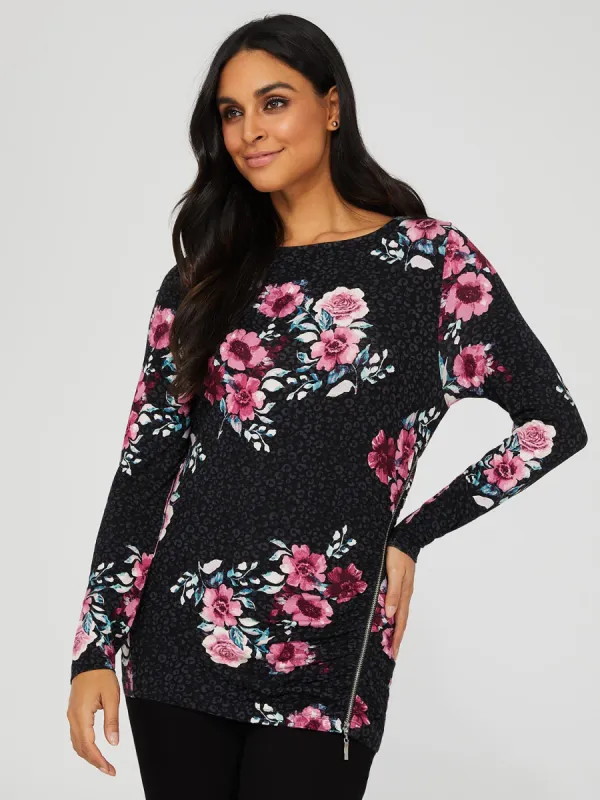 Printed Jersey Top With Zipper Detail made by Suzy Shier