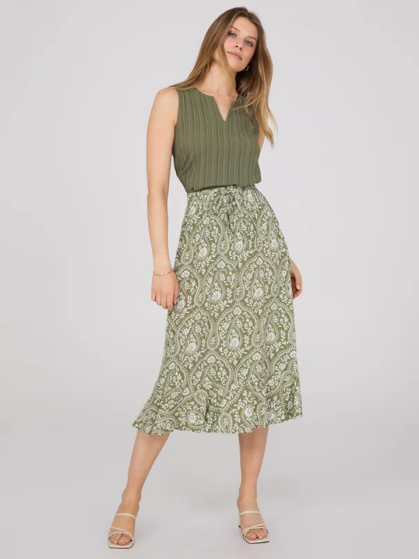 Paisley Print Flounce Midi Skirt sold by Suzy Shier