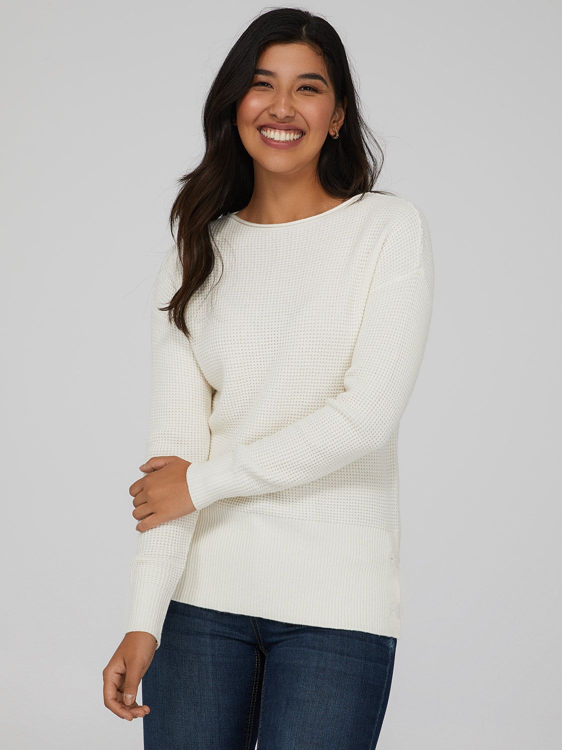 Waffle Knit Side Button Sweater sold by Suzy Shier product image thumbnail 10