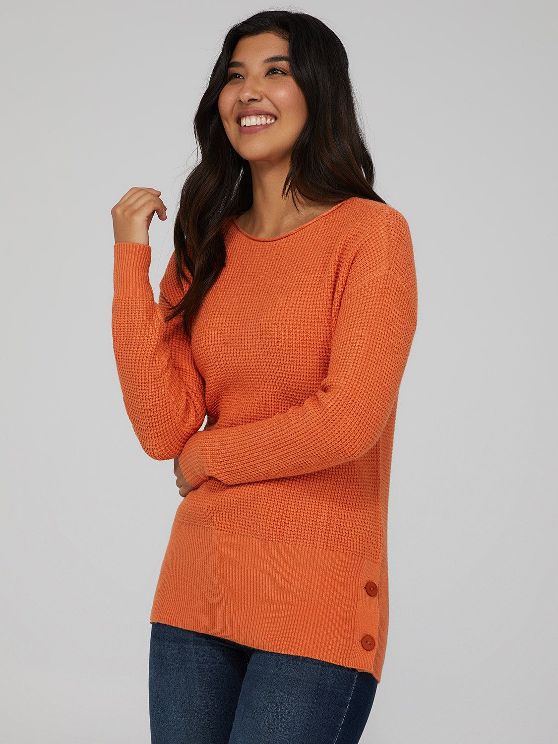 Waffle Knit Side Button Sweater sold by Suzy Shier product image thumbnail 3