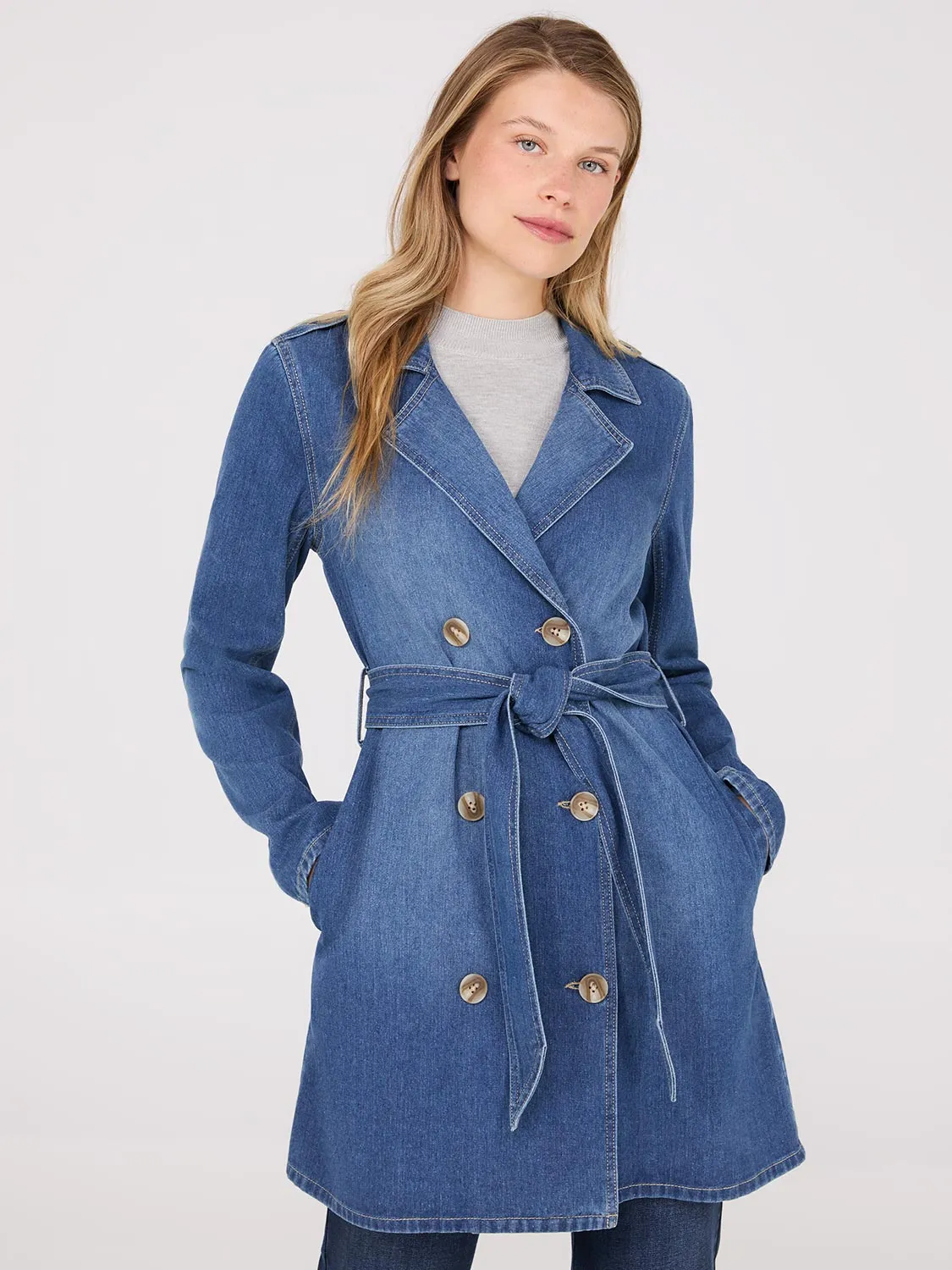 Double-Breasted Denim Trench Coat sold by Suzy Shier product image thumbnail 2