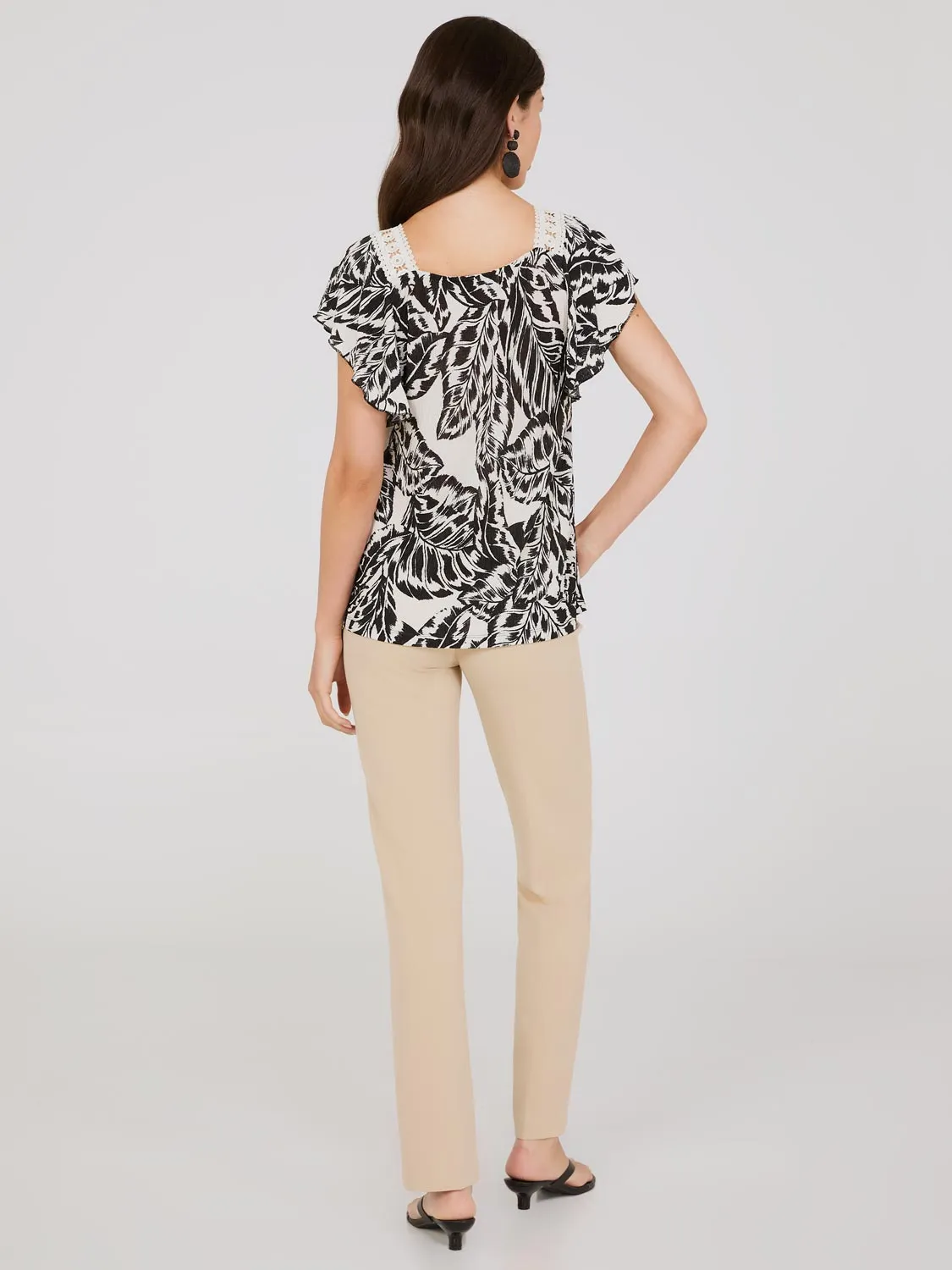 Leaf Print Textured Top With Crochet Details sold by Suzy Shier product image thumbnail 4