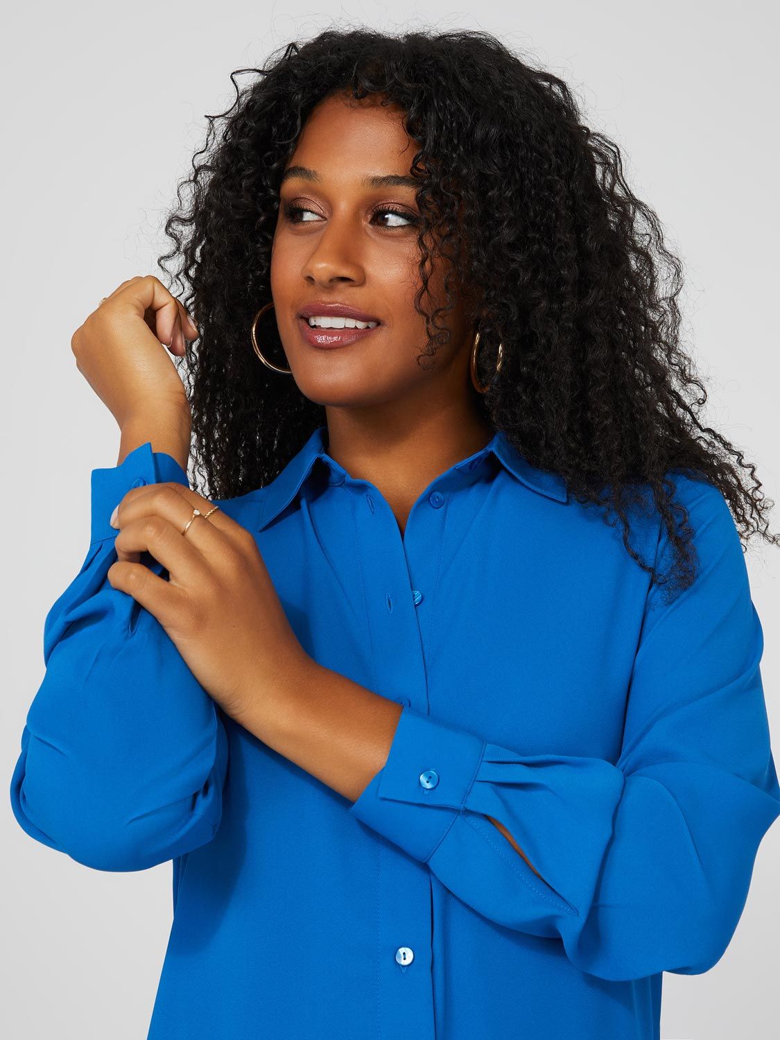 Crepe Long Sleeve Button-Front Blouse sold by Suzy Shier product image thumbnail 2