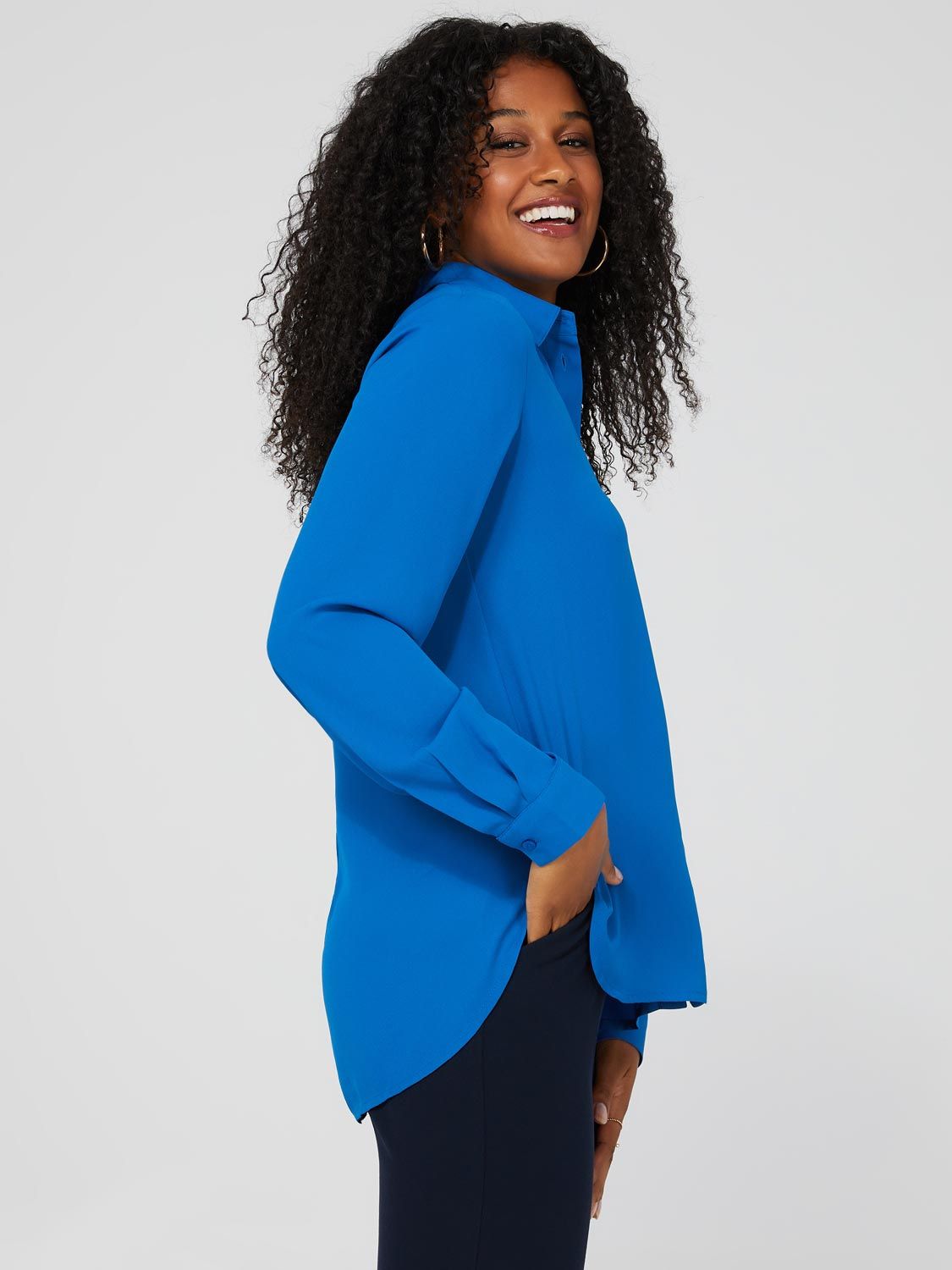 Crepe Long Sleeve Button-Front Blouse sold by Suzy Shier product image thumbnail 3