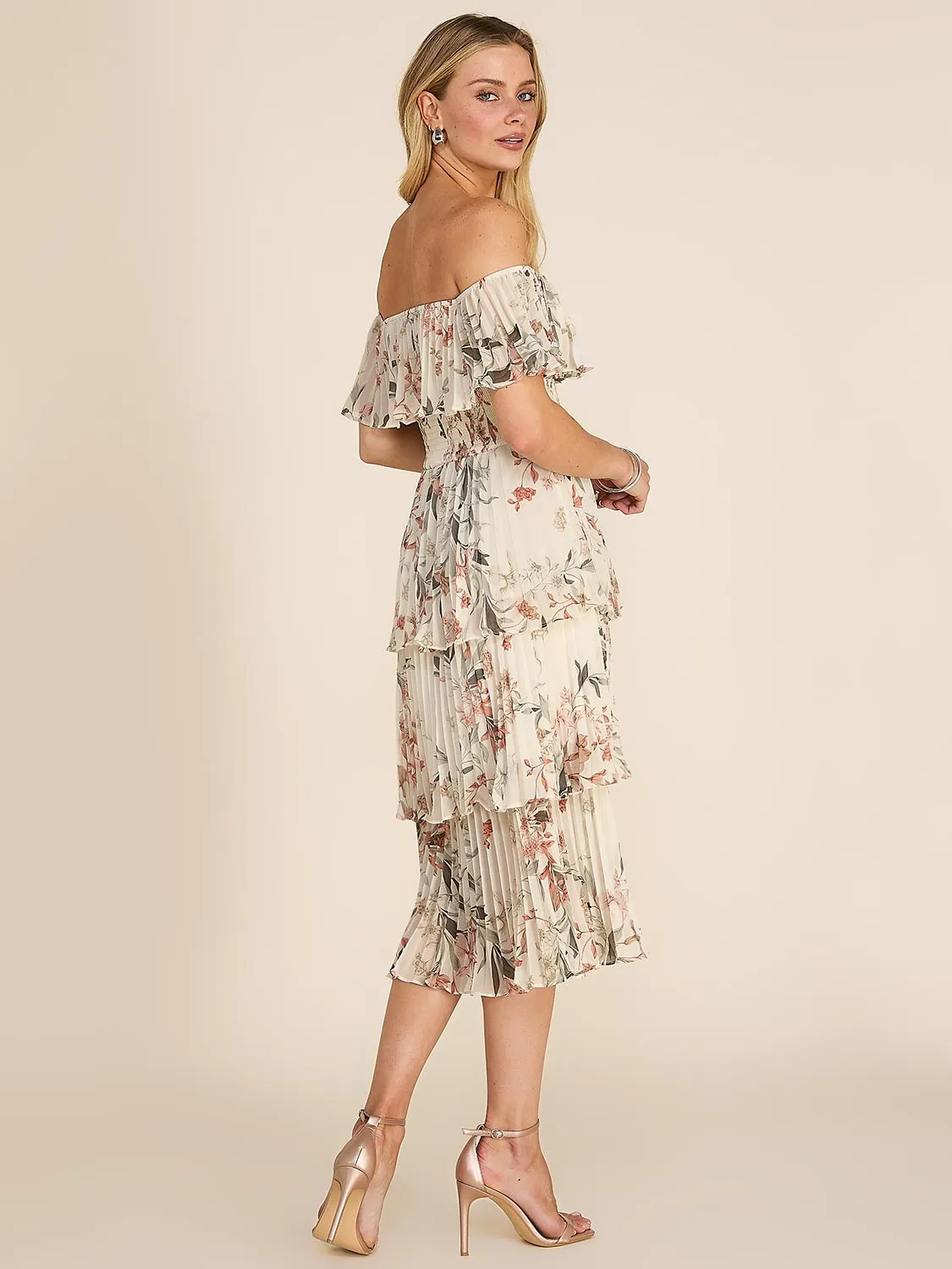 Floral Print Off-The-Shoulder Popover Midi Dress sold by Suzy Shier product image thumbnail 5