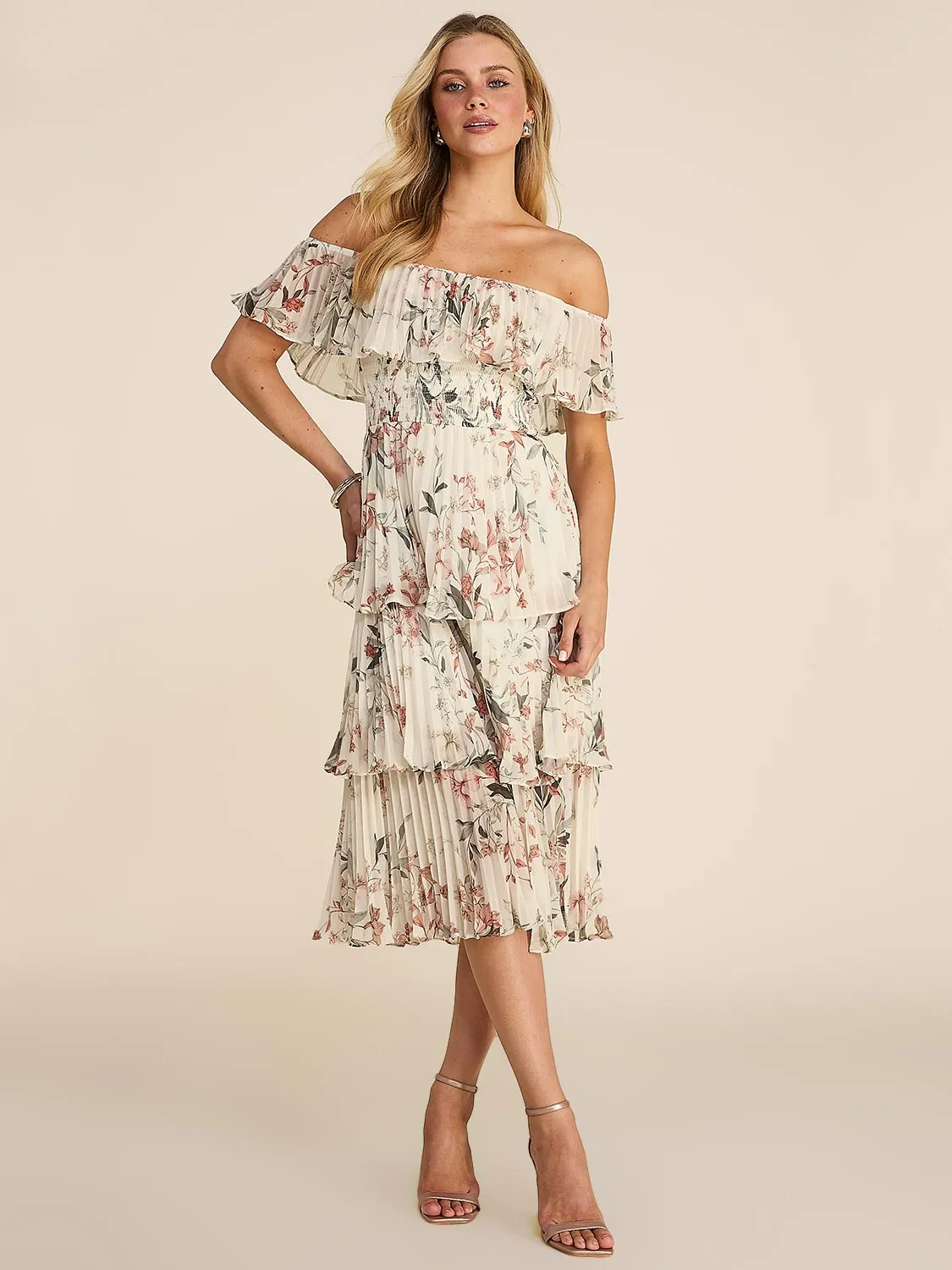 Floral Print Off-The-Shoulder Popover Midi Dress sold by Suzy Shier product image thumbnail 2