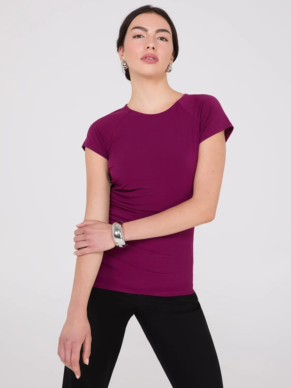 Short Raglan Sleeve Top With Side Pleats sold by Suzy Shier product image thumbnail 2