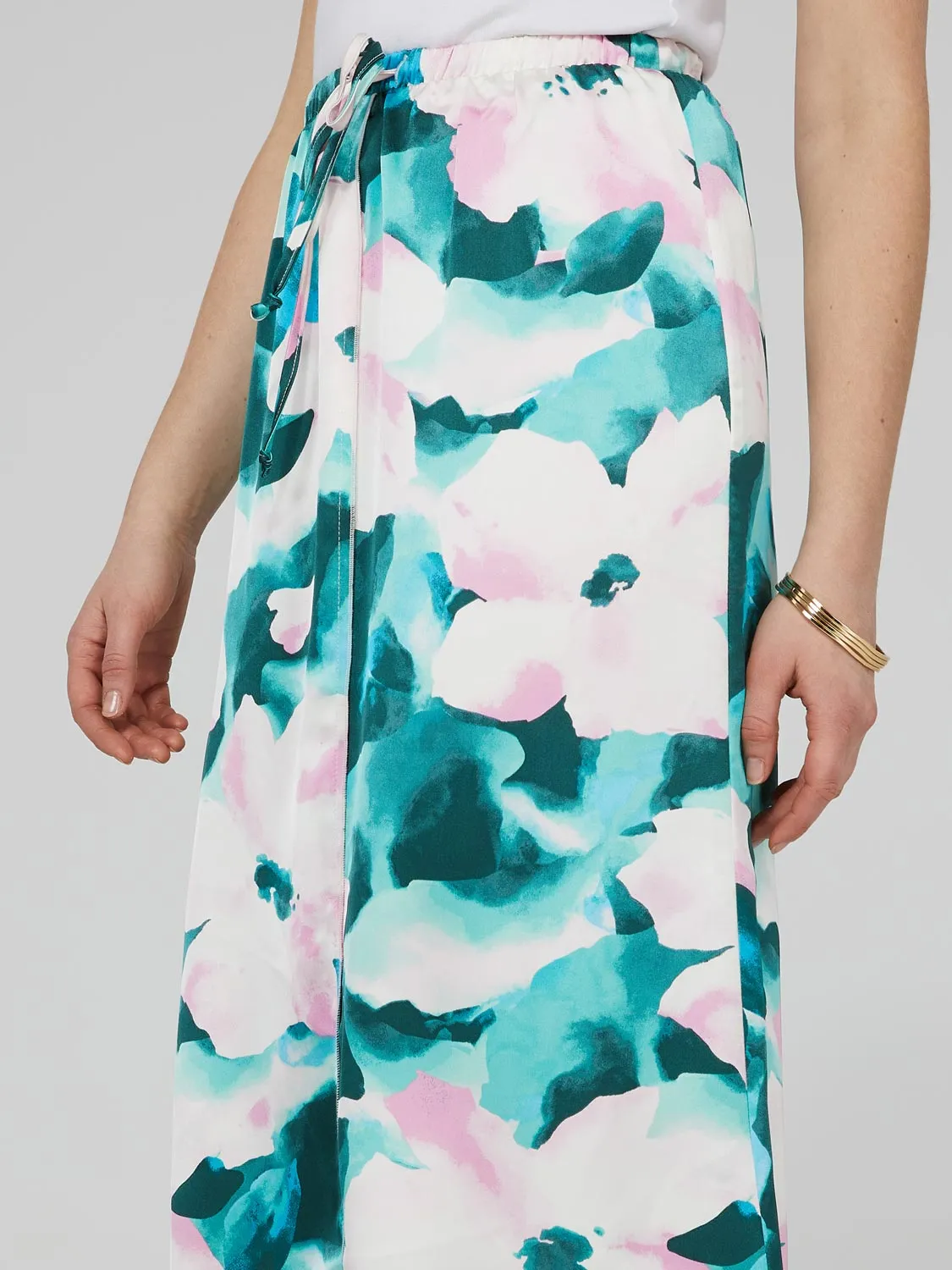 Satin Floral Print Maxi Skirt With Drawstring sold by Suzy Shier product image thumbnail 2