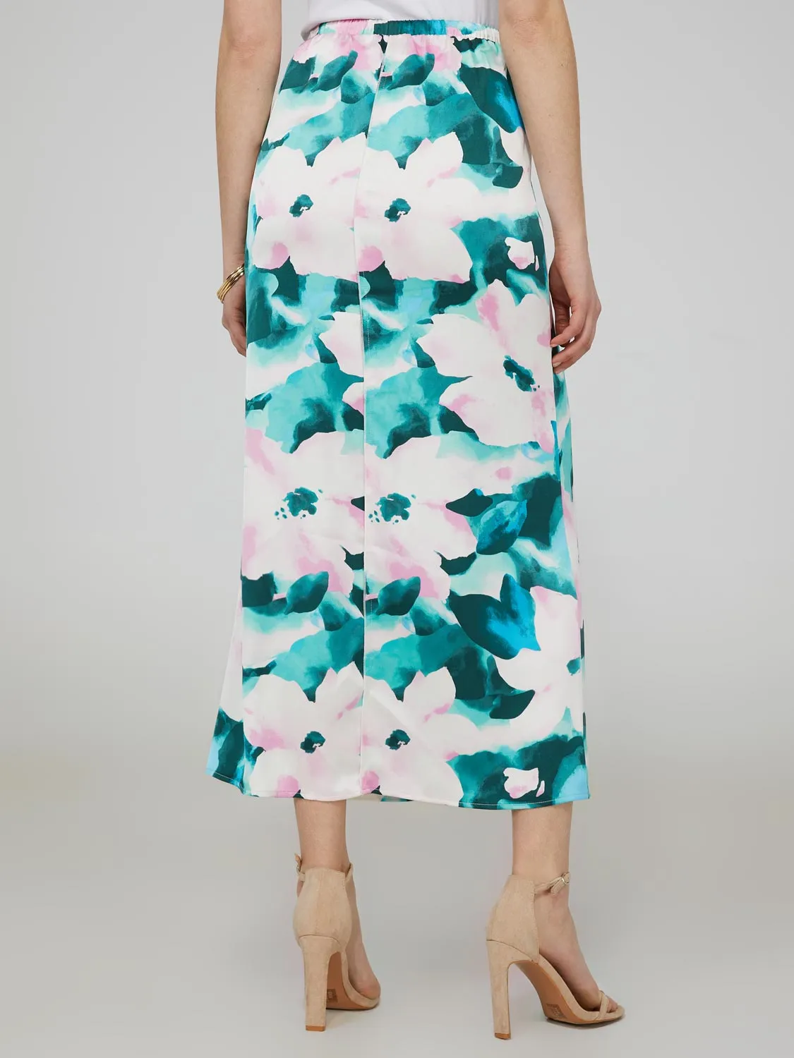 Satin Floral Print Maxi Skirt With Drawstring sold by Suzy Shier product image thumbnail 4