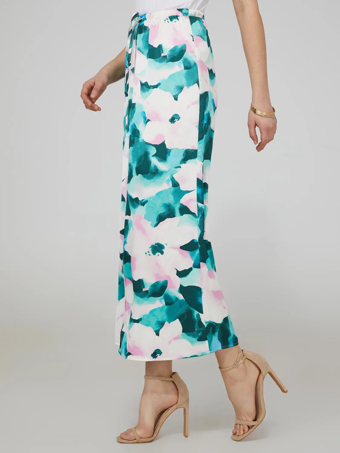 Satin Floral Print Maxi Skirt With Drawstring sold by Suzy Shier product image thumbnail 3
