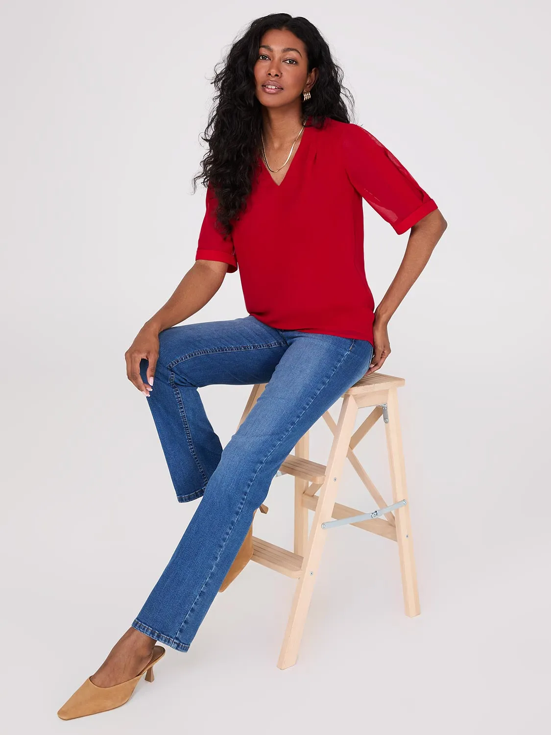 Chiffon V-Neck Pleated Popover Blouse sold by Suzy Shier product image thumbnail 3