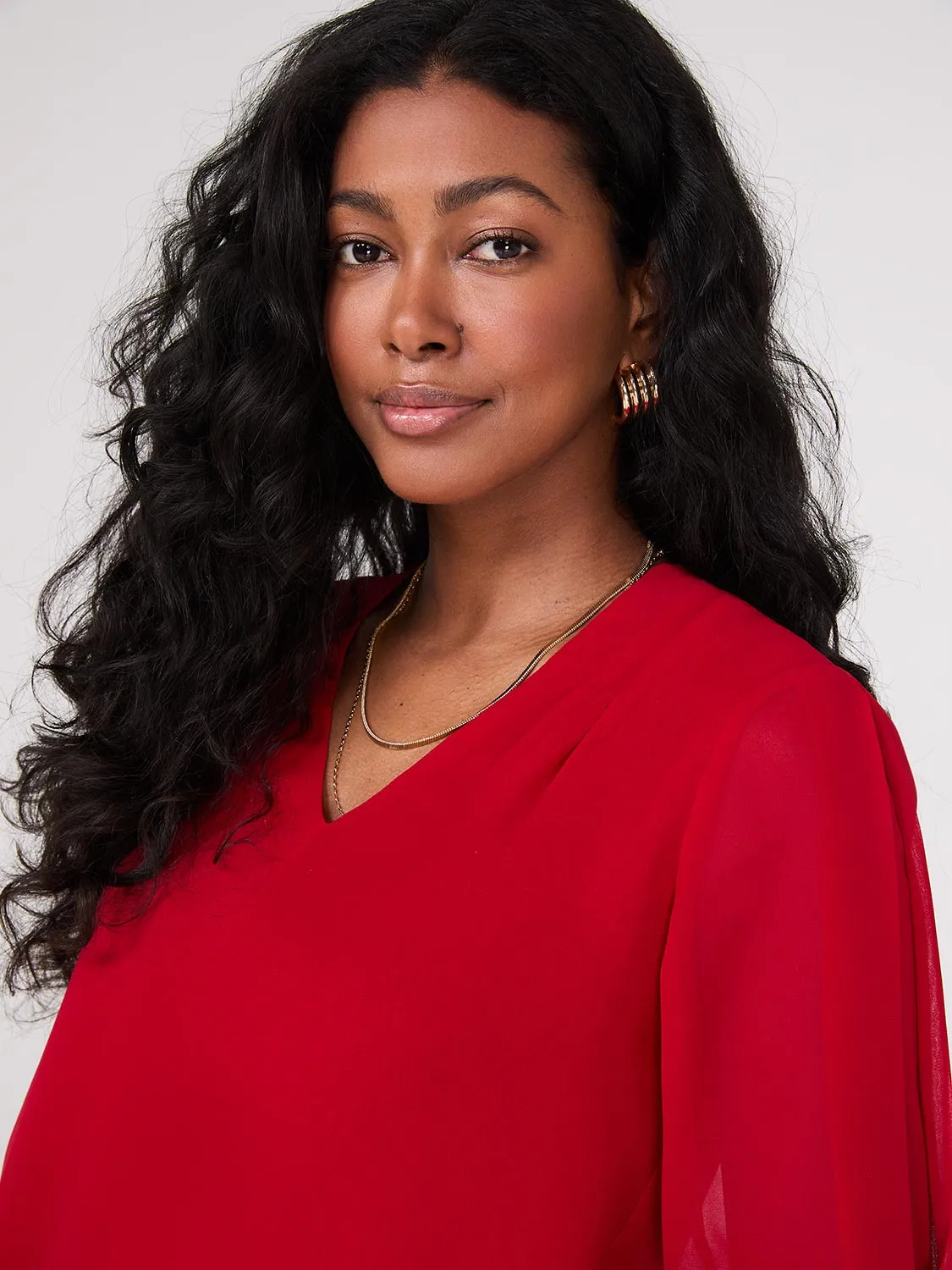 Chiffon V-Neck Pleated Popover Blouse sold by Suzy Shier product image thumbnail 2