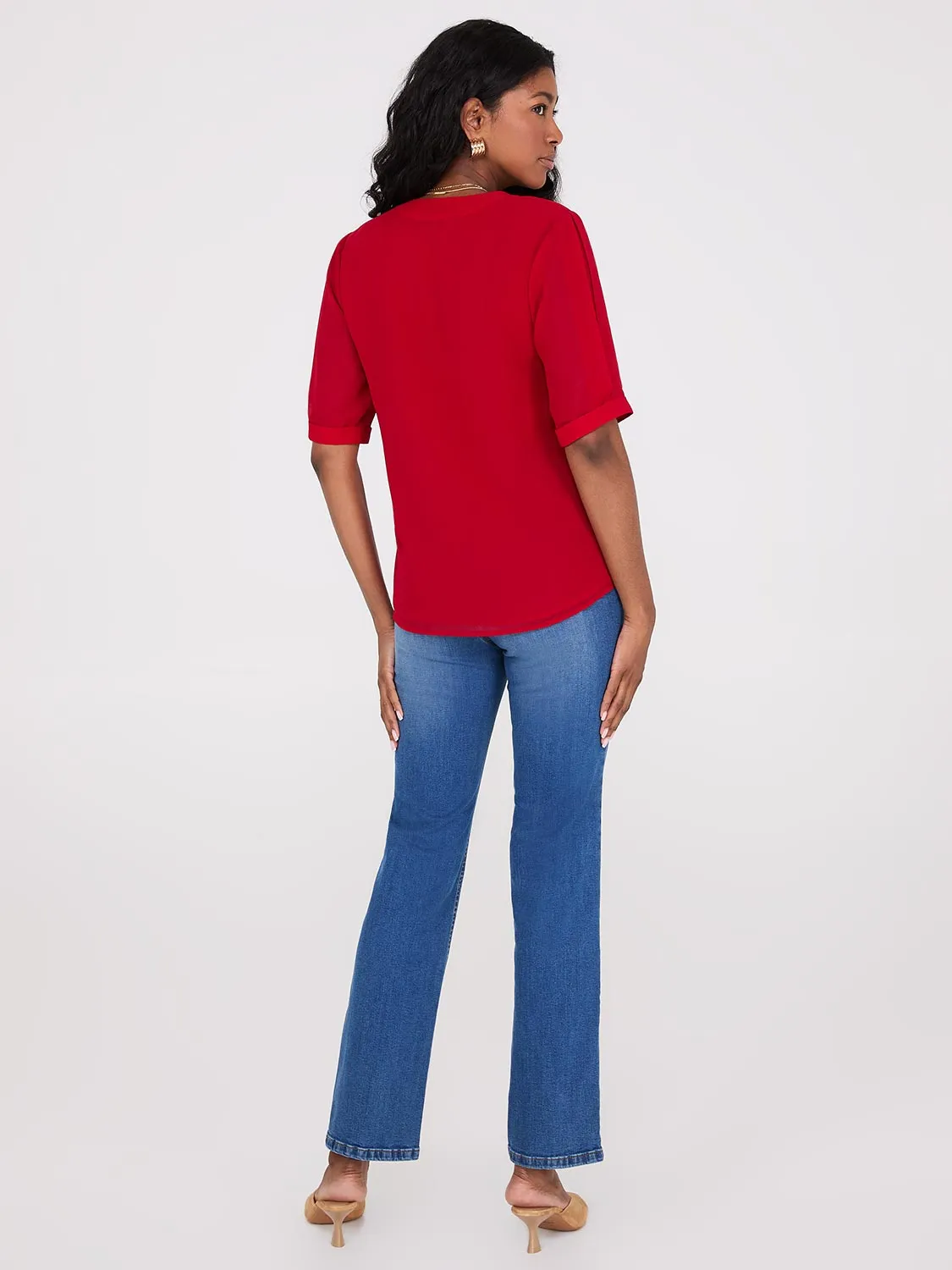 Chiffon V-Neck Pleated Popover Blouse sold by Suzy Shier product image thumbnail 4