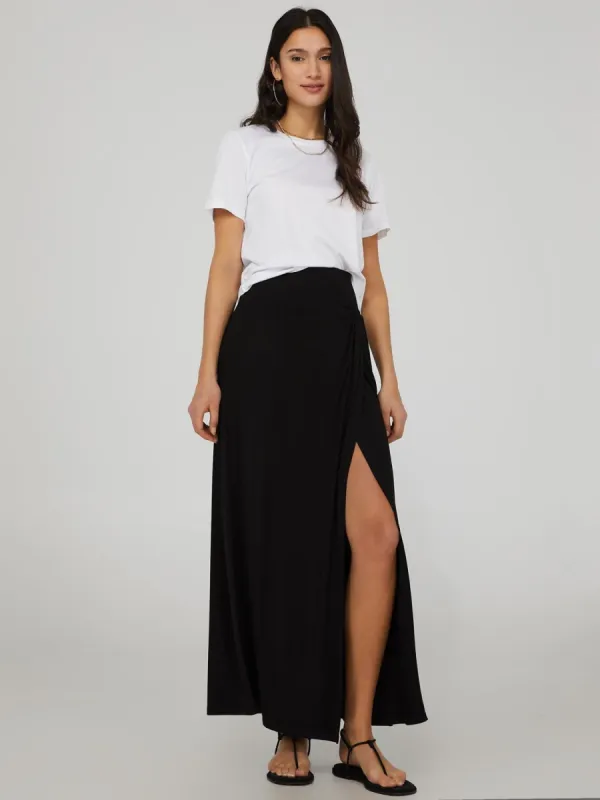 Side Knot Pleated Maxi Skirt sold by Suzy Shier