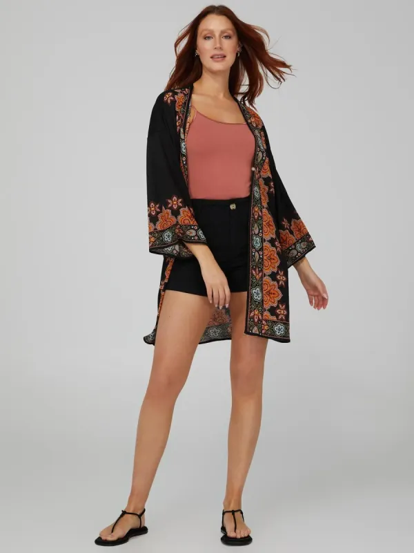 3/4 Sleeve Border Print Kimono sold by Suzy Shier