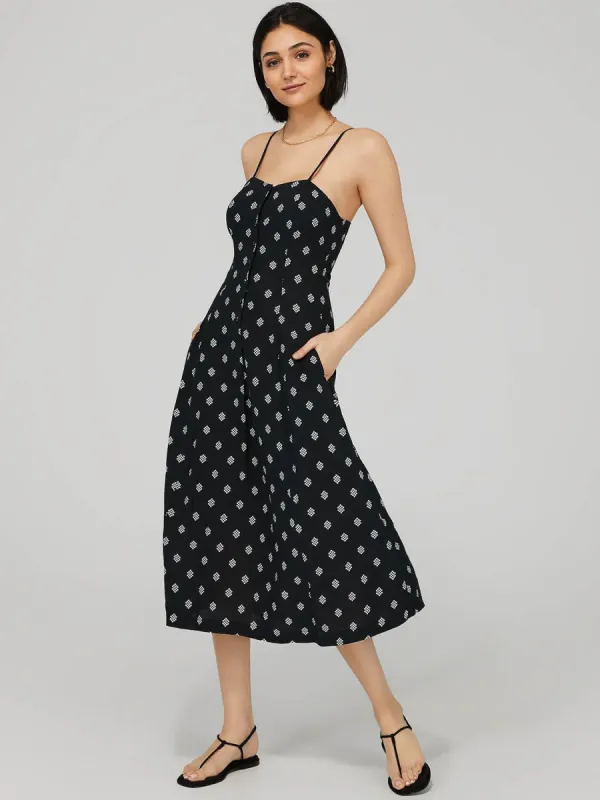 Geo Print Button-Front Midi Dress With Pockets sold by Suzy Shier
