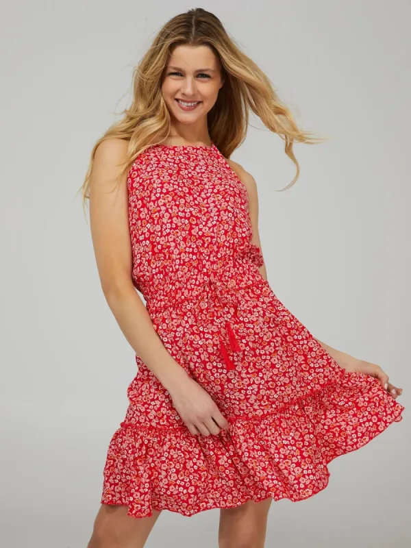 Printed Halter Neck Dress With Smocked Waistband sold by Suzy Shier