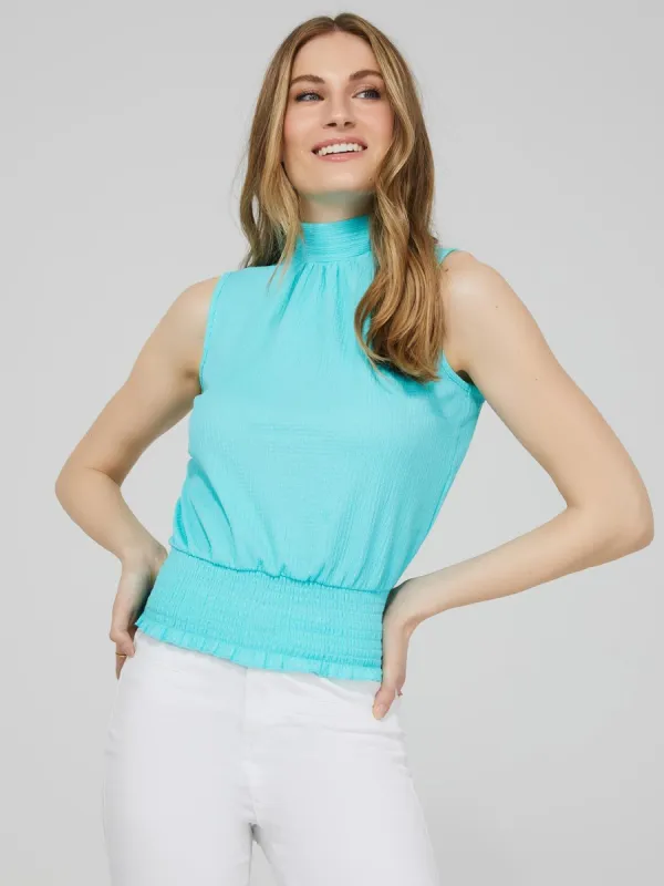 Sleeveless Mock Neck Top With Back Cut-Out sold by Suzy Shier