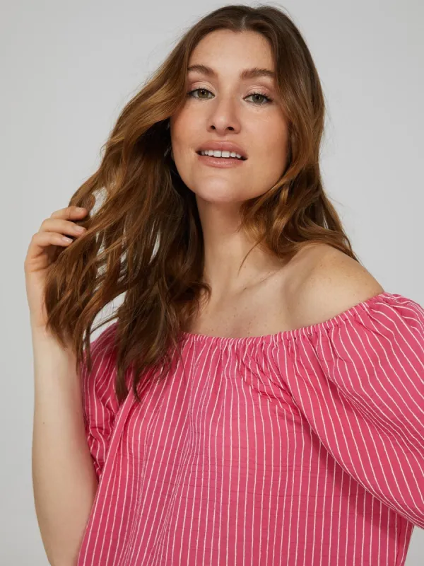 Textured Off-The-Shoulder Top With Puff Sleeves sold by Suzy Shier