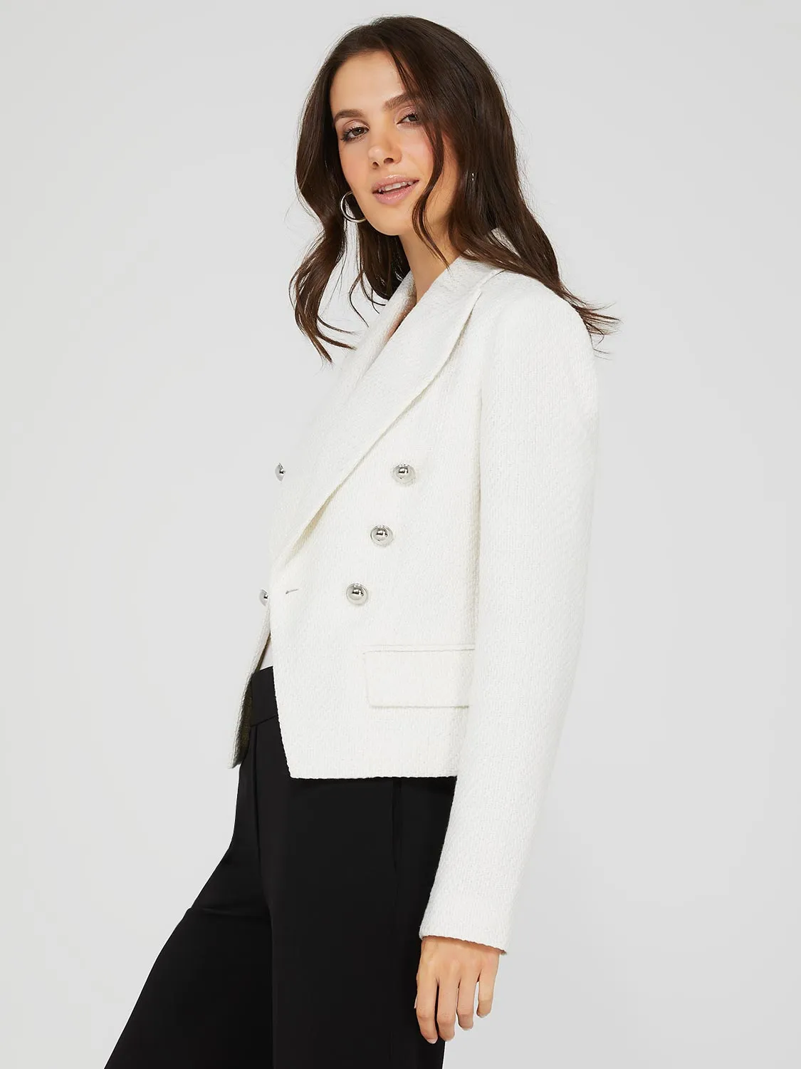 Waisted Metallic Double-Breasted Boucle Blazer sold by Suzy Shier product image thumbnail 4