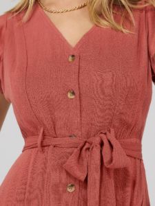 Flutter Sleeve Button-Front Midi Dress sold by Suzy Shier