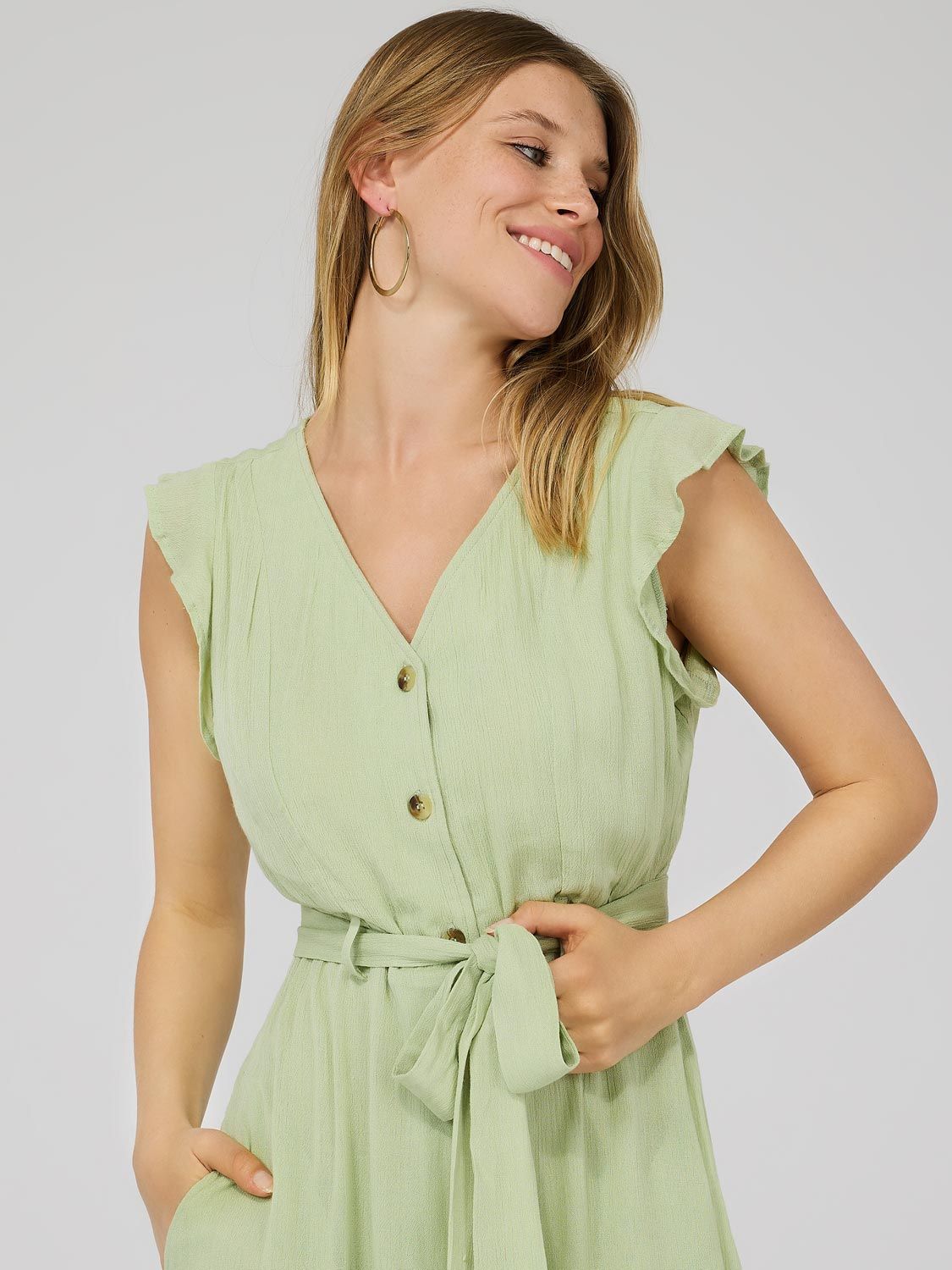Flutter Sleeve Button-Front Midi Dress sold by Suzy Shier product image thumbnail 2