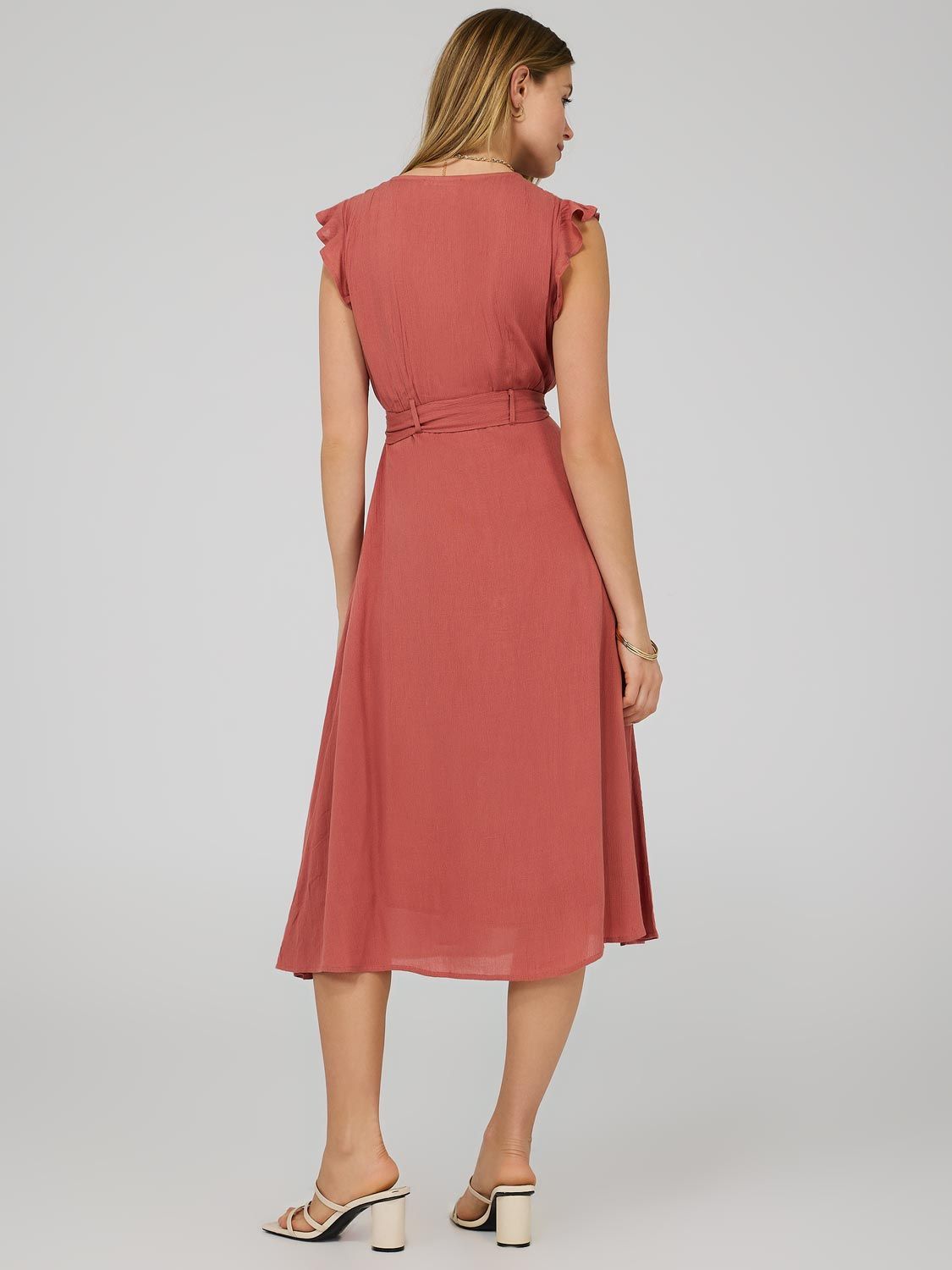 Flutter Sleeve Button-Front Midi Dress sold by Suzy Shier product image thumbnail 12