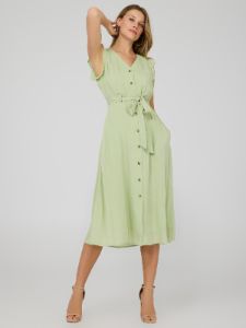 Flutter Sleeve Button-Front Midi Dress sold by Suzy Shier