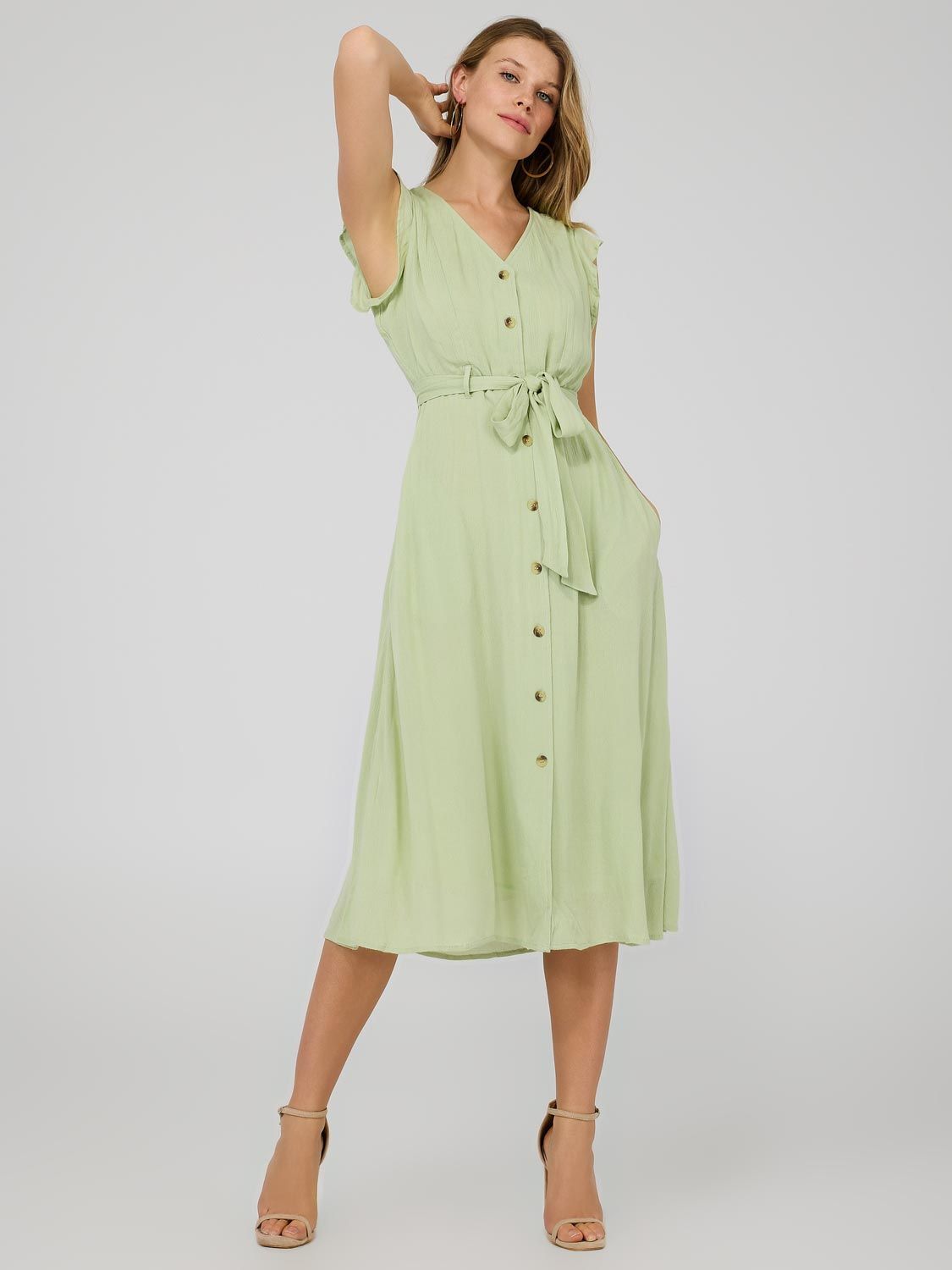 Flutter Sleeve Button-Front Midi Dress sold by Suzy Shier product image thumbnail 3