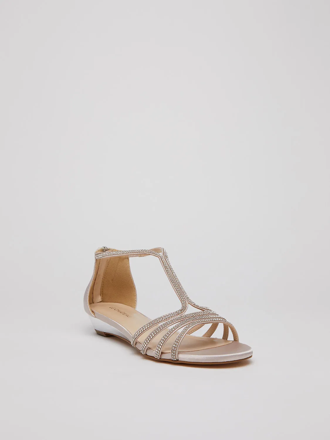 Jewelled Satin Round Toe T-Strap Wedge Sandal sold by Suzy Shier product image thumbnail 2