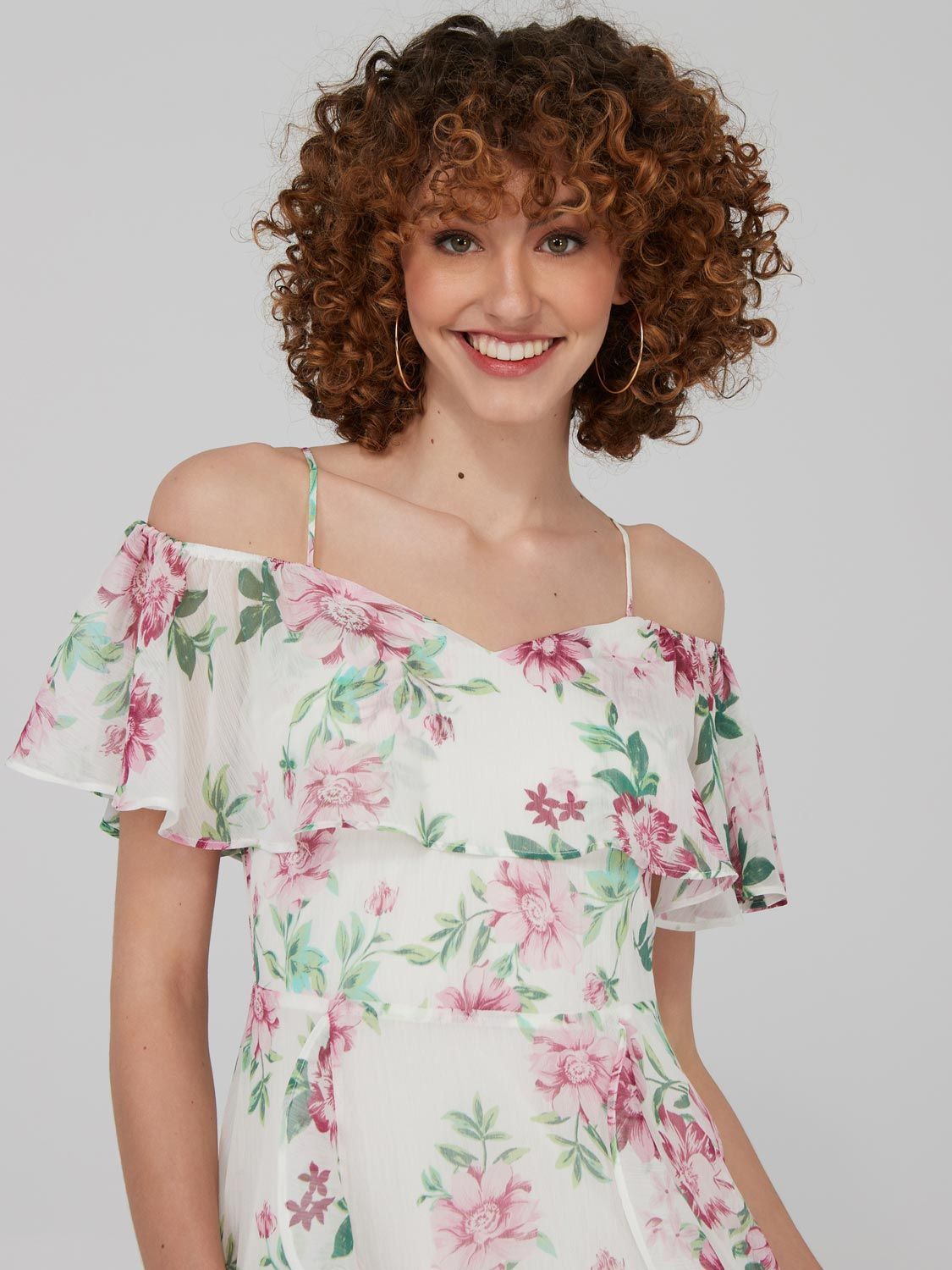 Floral Print Off-The-Shoulder Midi Dress With Ruffle Detail sold by Suzy Shier product image thumbnail 2