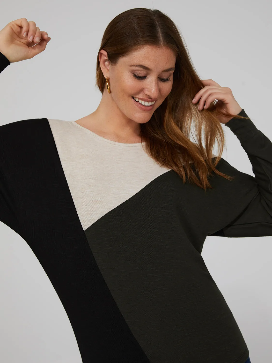 Long Dolman Sleeve Colourblock Top sold by Suzy Shier product image thumbnail 2