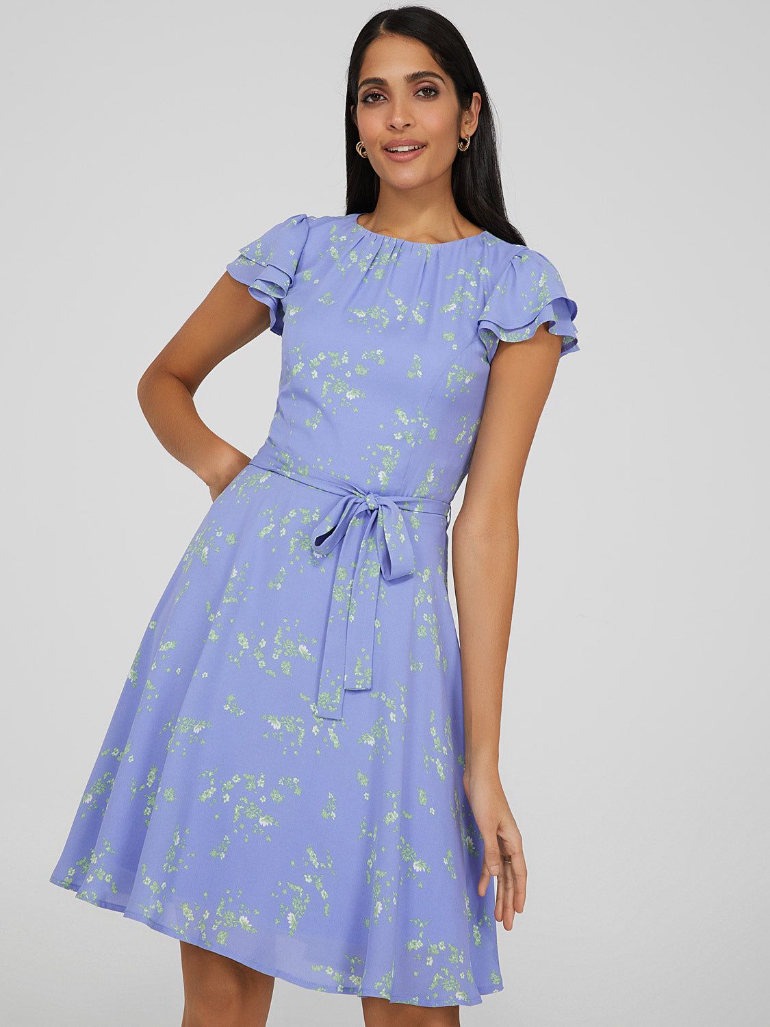 Printed Flutter Sleeve Fit & Flare Dress sold by Suzy Shier product image thumbnail 4