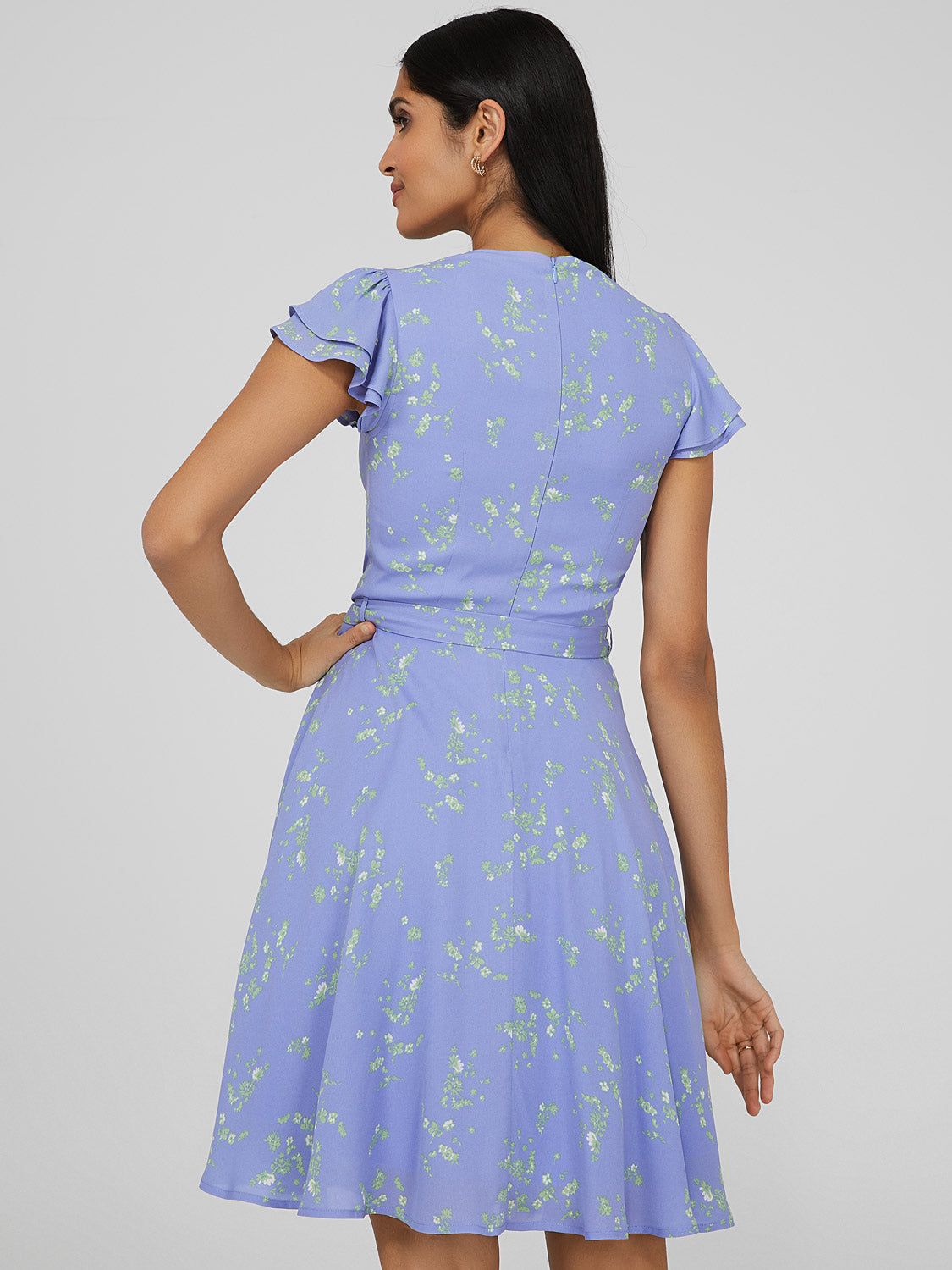 Printed Flutter Sleeve Fit & Flare Dress sold by Suzy Shier product image thumbnail 5