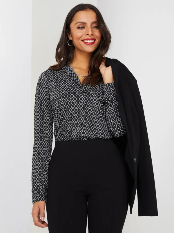 Geometric Print Button-Front Blouse sold by Suzy Shier