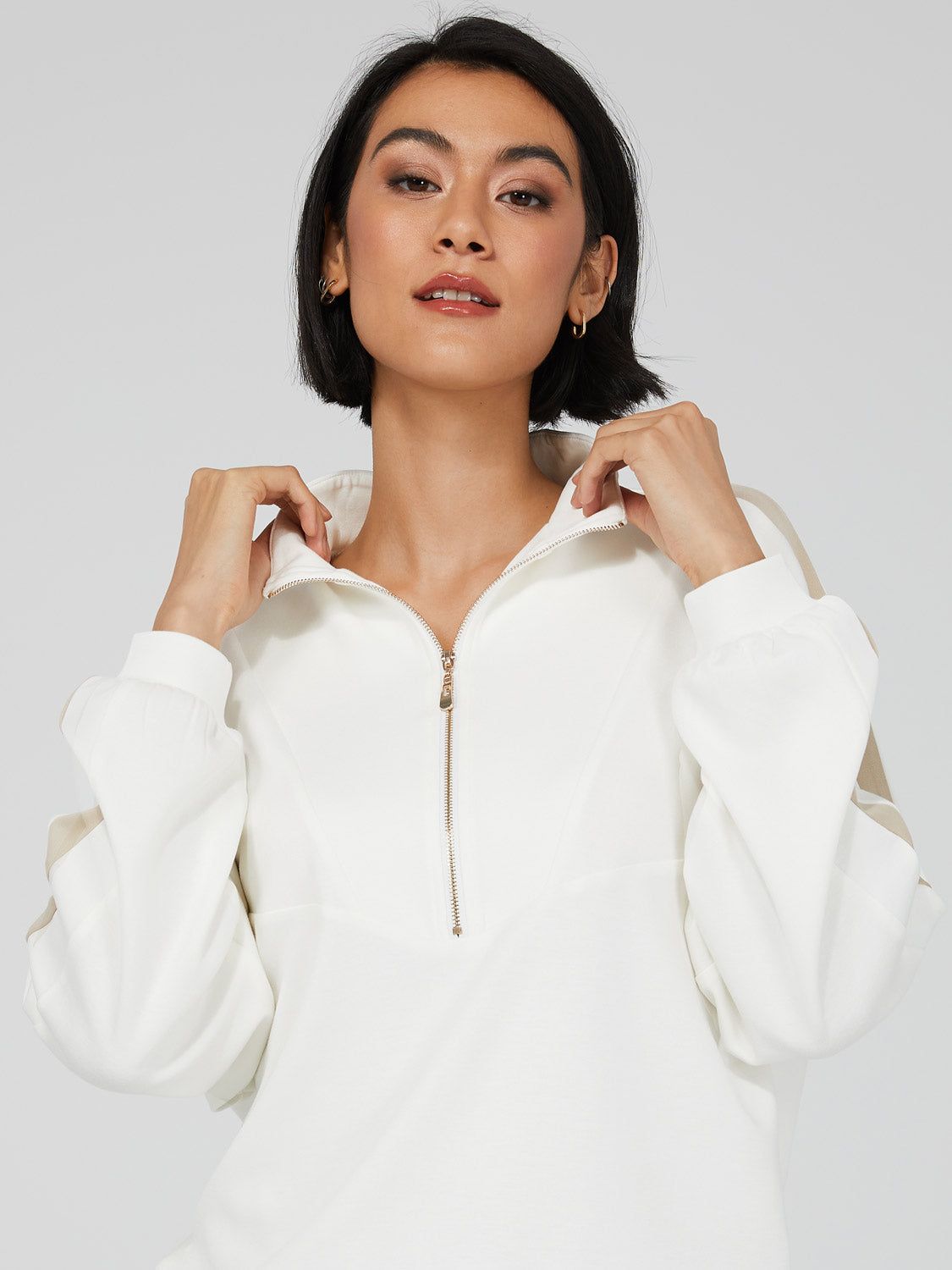 Long Sleeve Half-Zip Mock Neck Sweatshirt sold by Suzy Shier