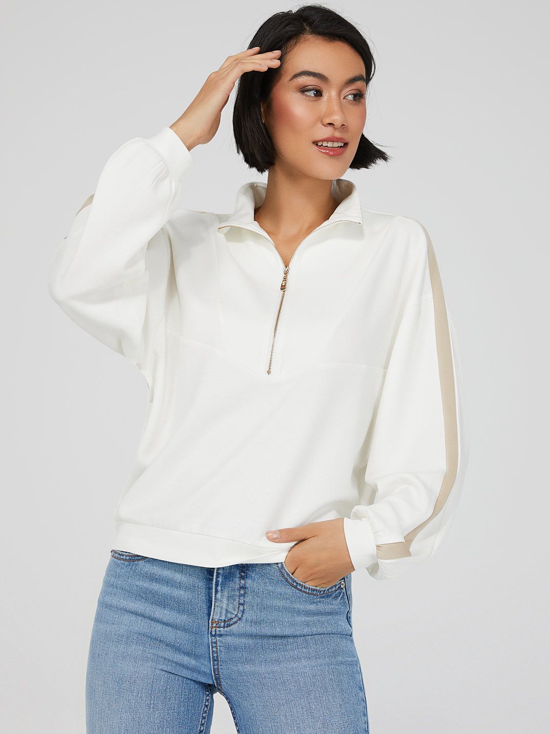 Long Sleeve Half-Zip Mock Neck Sweatshirt sold by Suzy Shier product image thumbnail 2