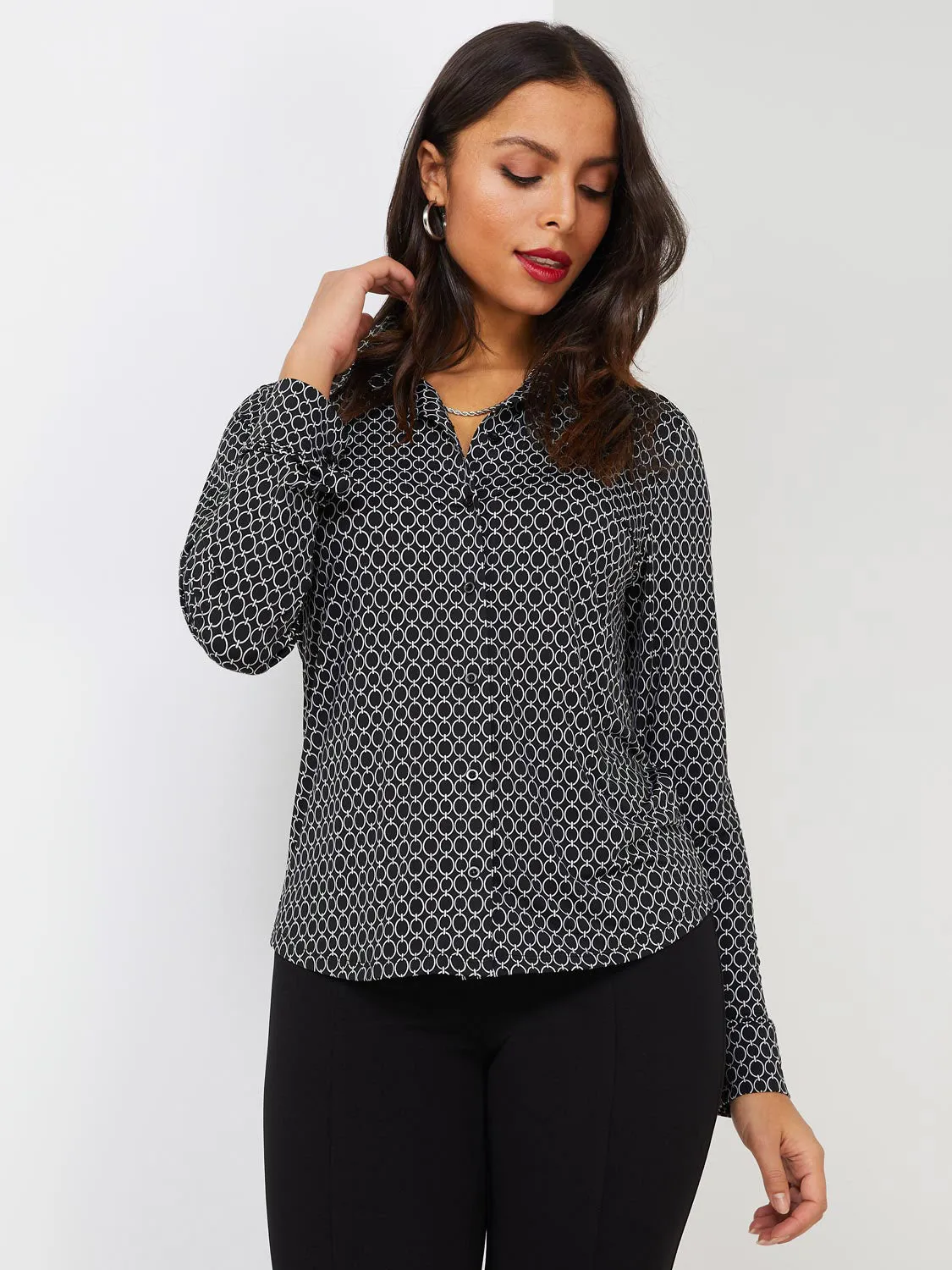 Geometric Print Button-Front Blouse sold by Suzy Shier product image thumbnail 3