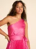 One-Shoulder Pleated Satin Midi Dress sold by Suzy Shier