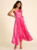 One-Shoulder Pleated Satin Midi Dress sold by Suzy Shier