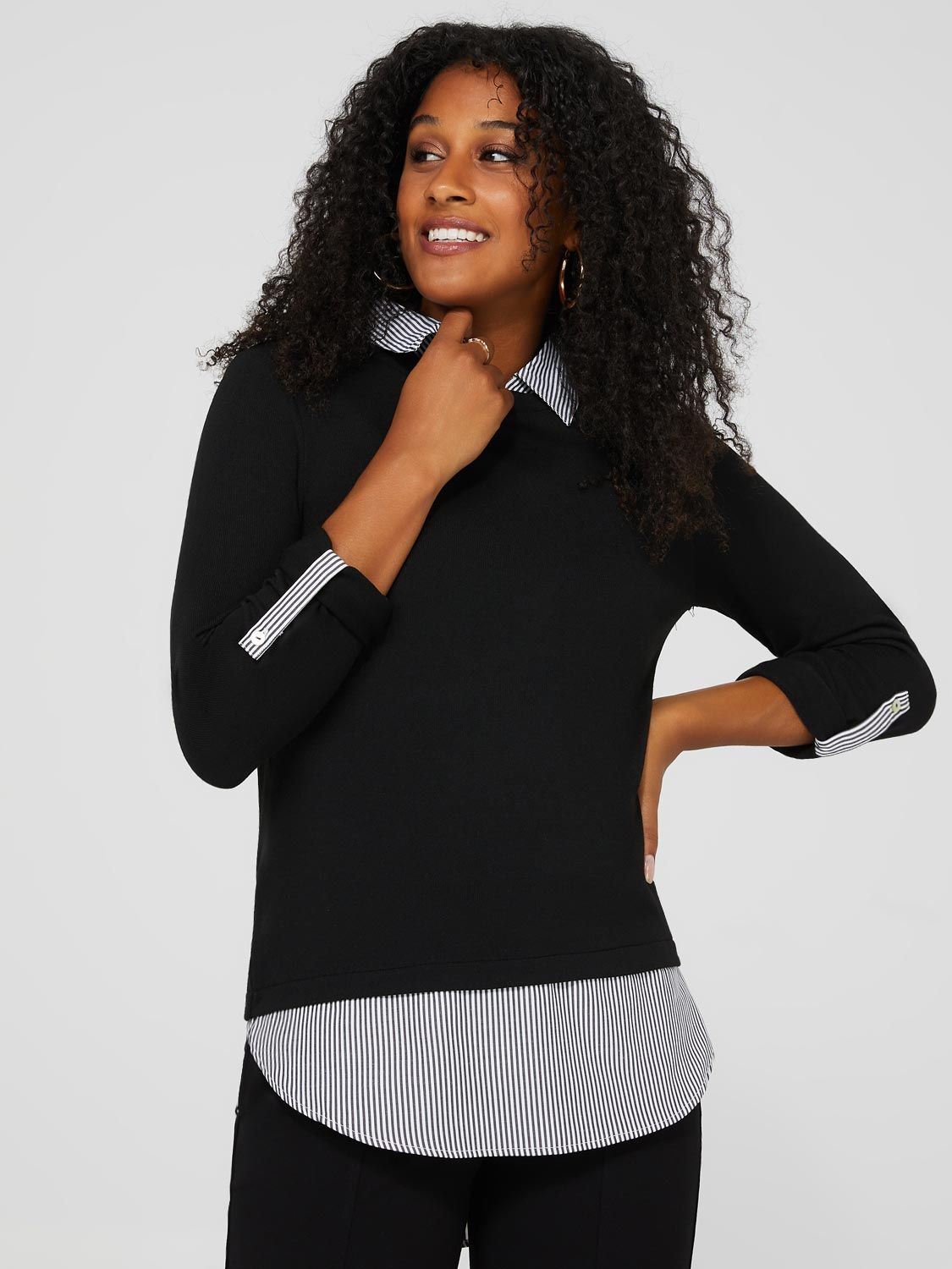 2-Fer Knit Top With Striped Blouse sold by Suzy Shier product image thumbnail 3