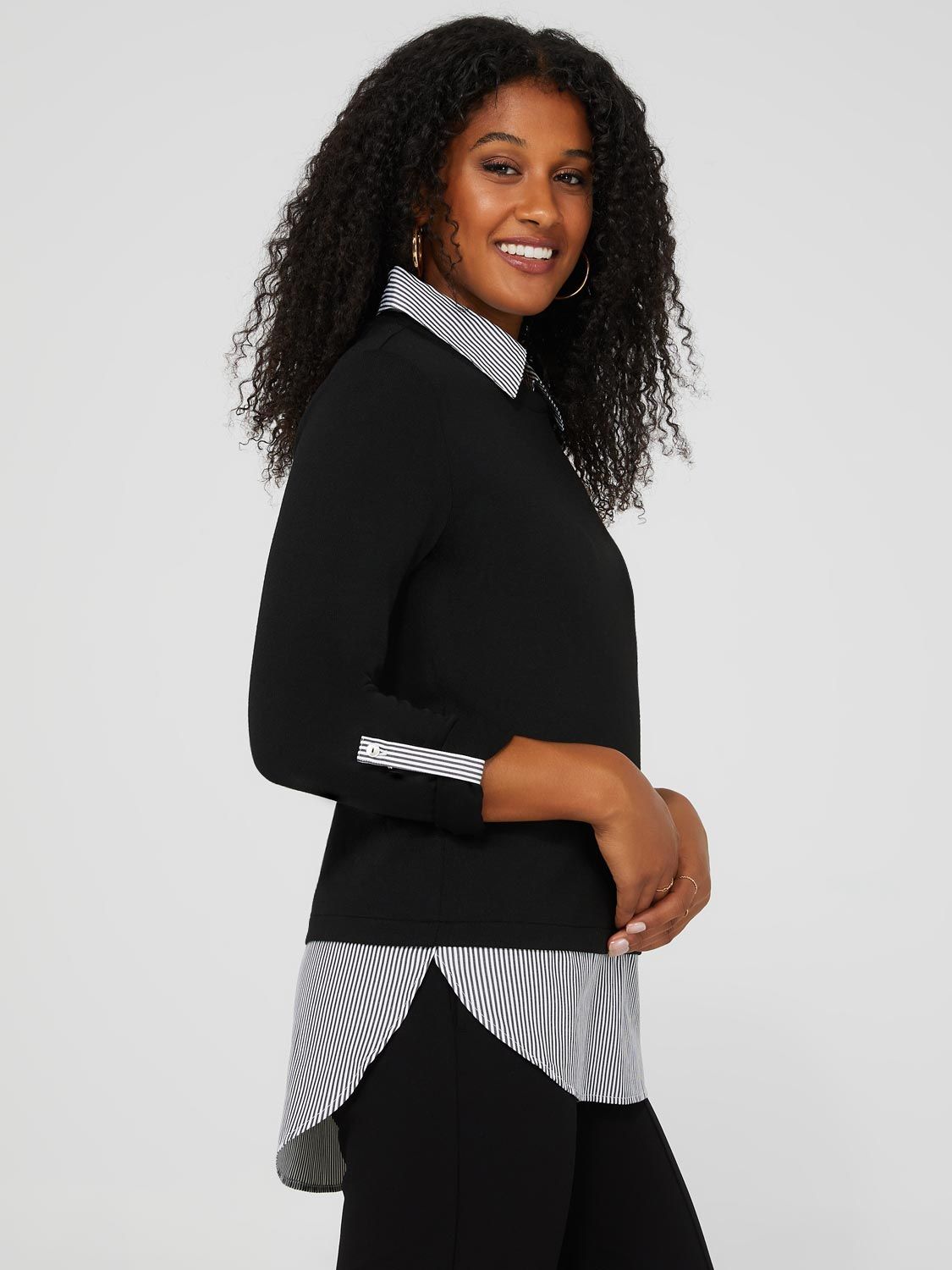 2-Fer Knit Top With Striped Blouse sold by Suzy Shier product image thumbnail 4