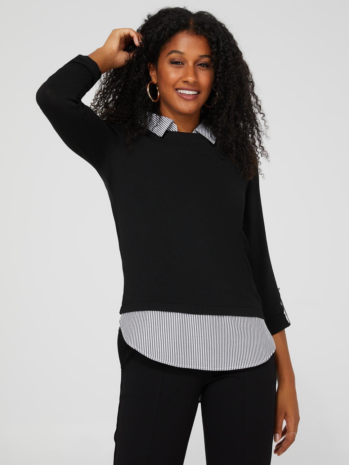 2-Fer Knit Top With Striped Blouse sold by Suzy Shier