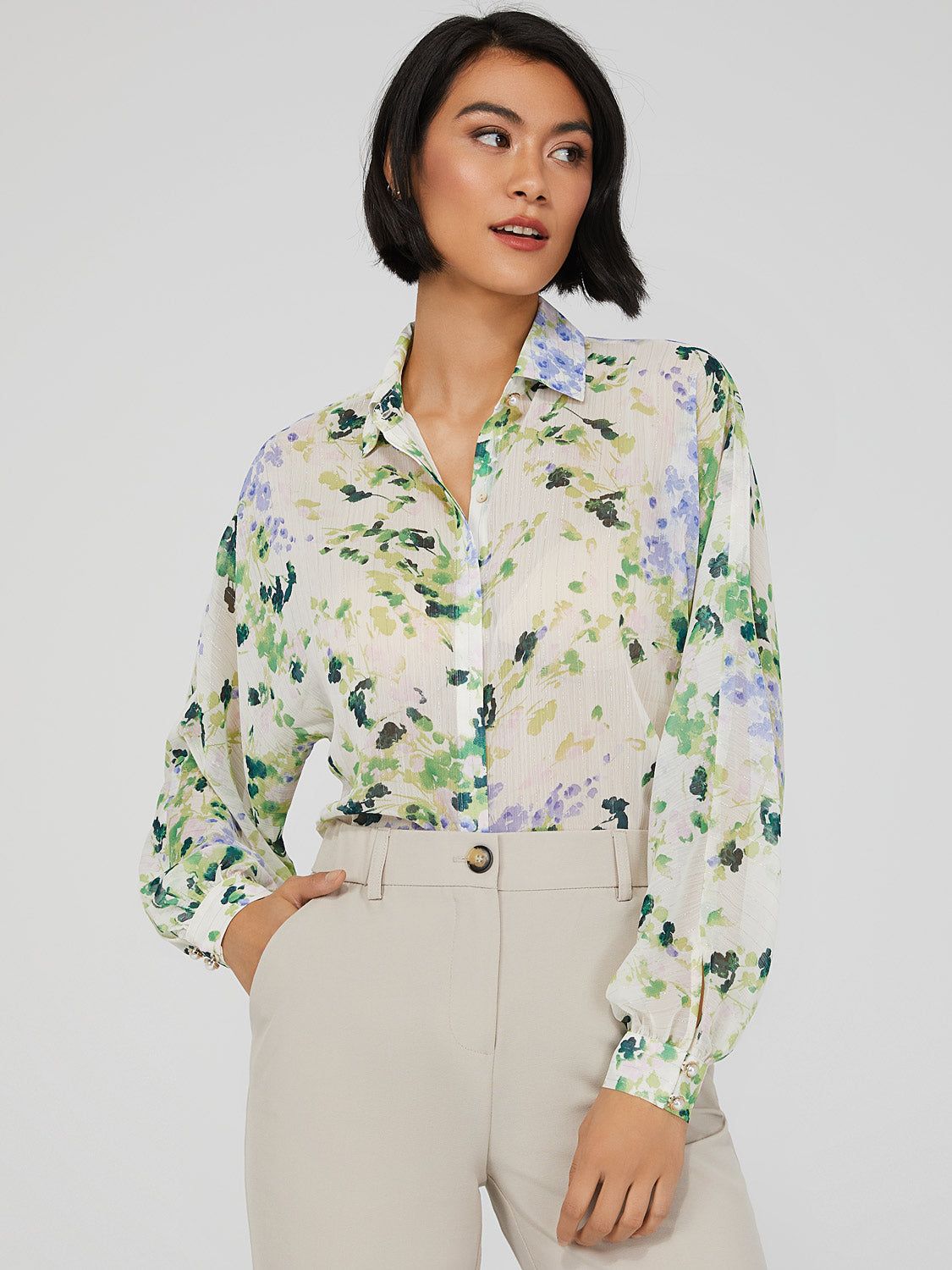 Crinkle Chiffon Button-Down Blouse sold by Suzy Shier product image thumbnail 2