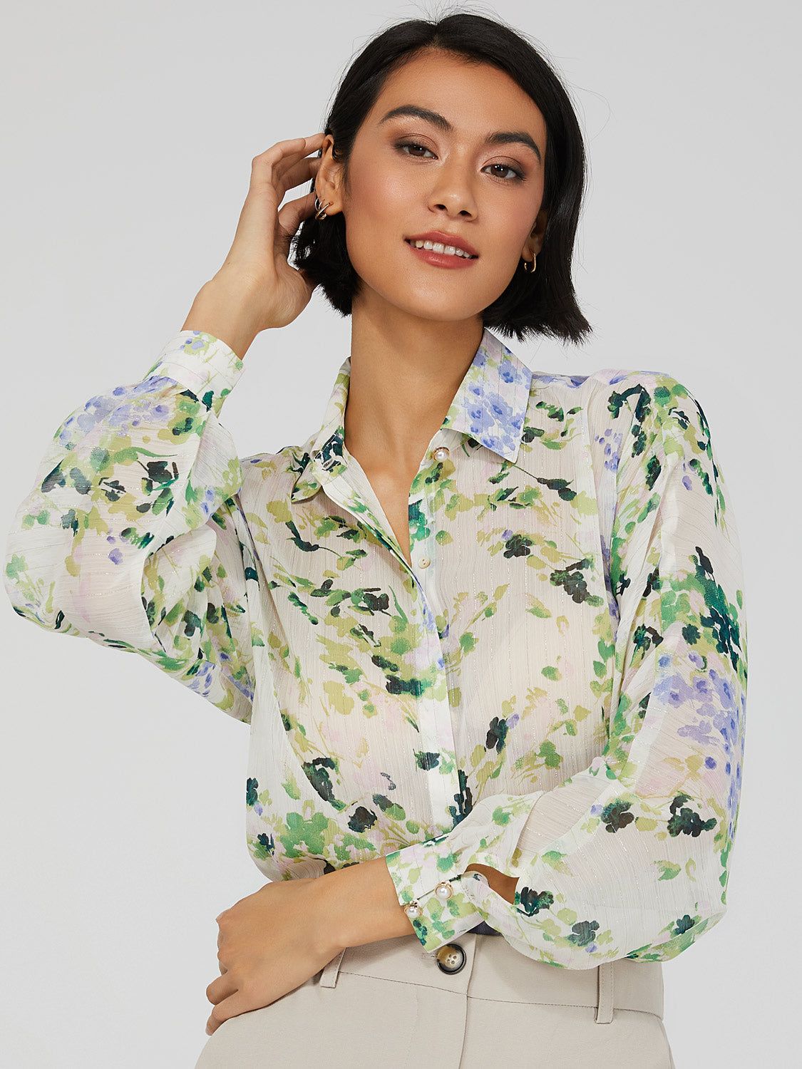 Crinkle Chiffon Button-Down Blouse sold by Suzy Shier product image thumbnail 5